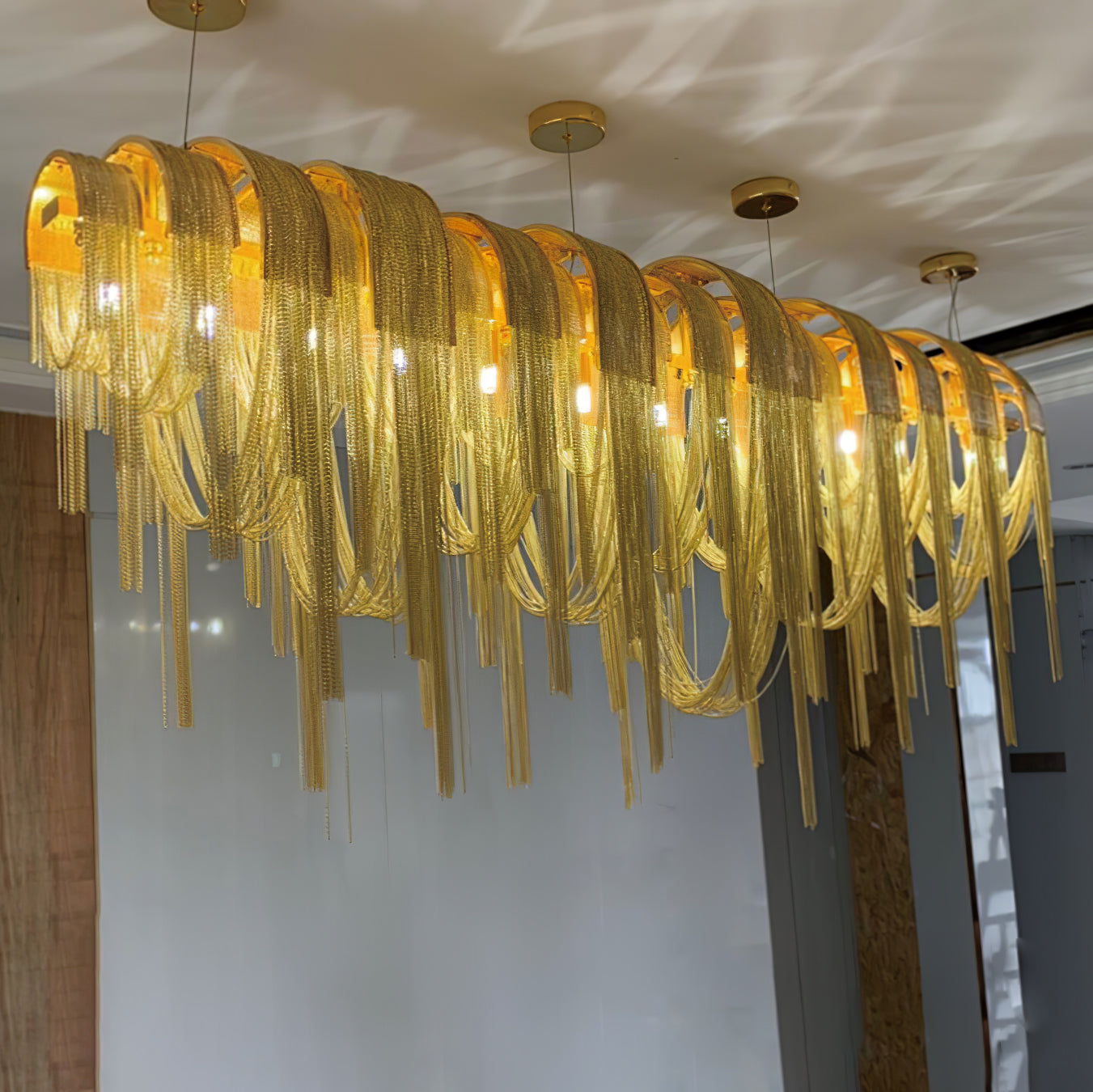 Lustra Chandelier Layered Chain Nickel Luxury - Letslighting