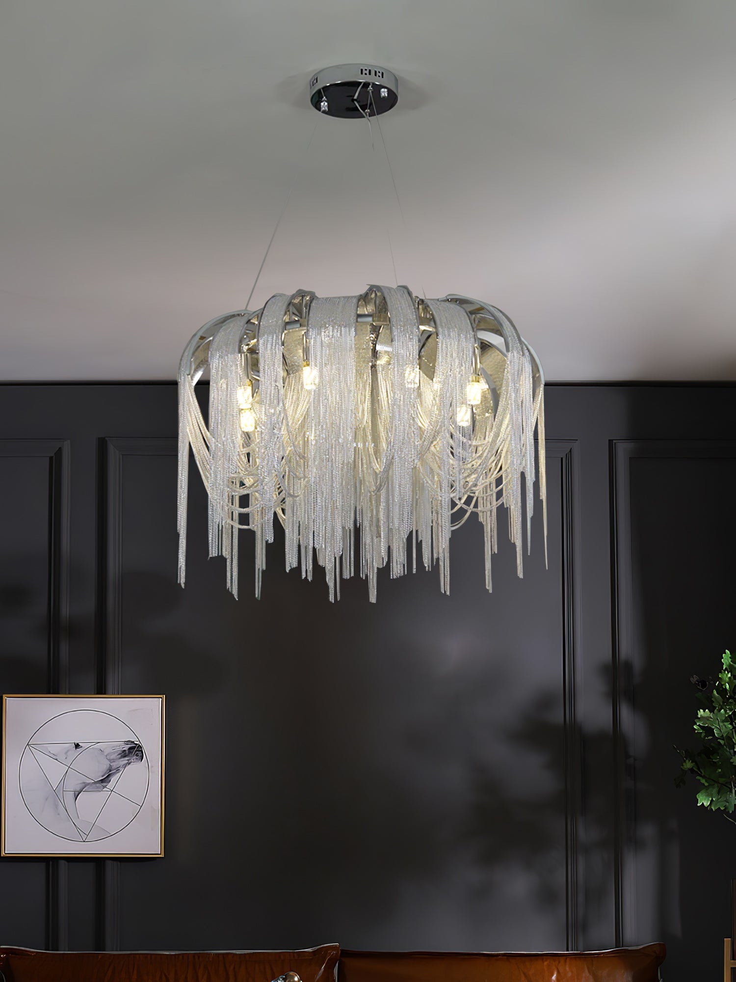 Lustra Chandelier Layered Chain Nickel Luxury - Letslighting