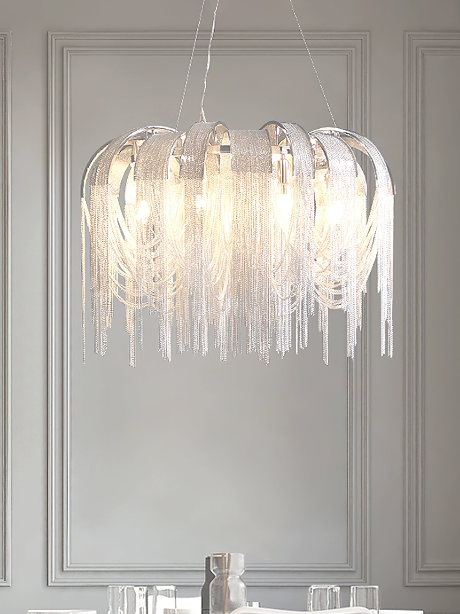 Lustra Chandelier Layered Chain Nickel Luxury - Letslighting