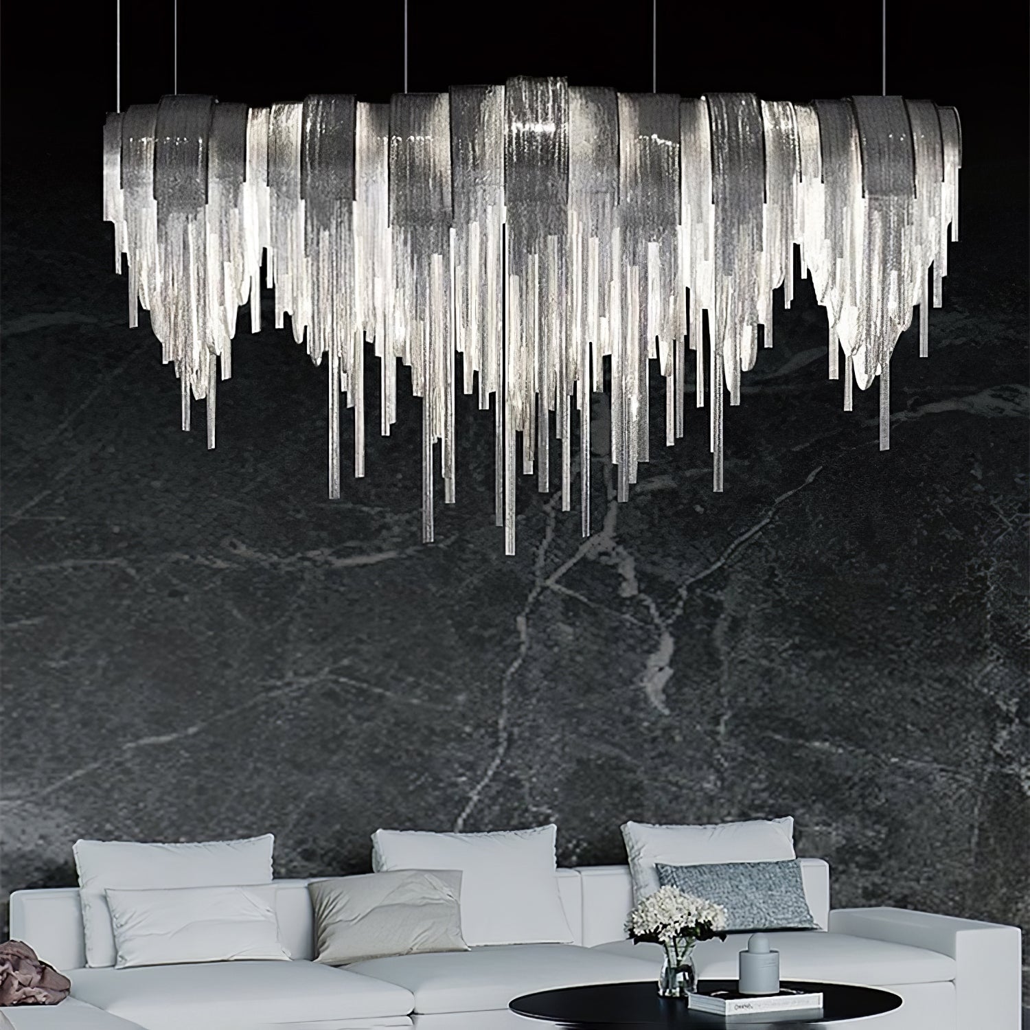 Lustra Chandelier Layered Chain Nickel Luxury - Letslighting
