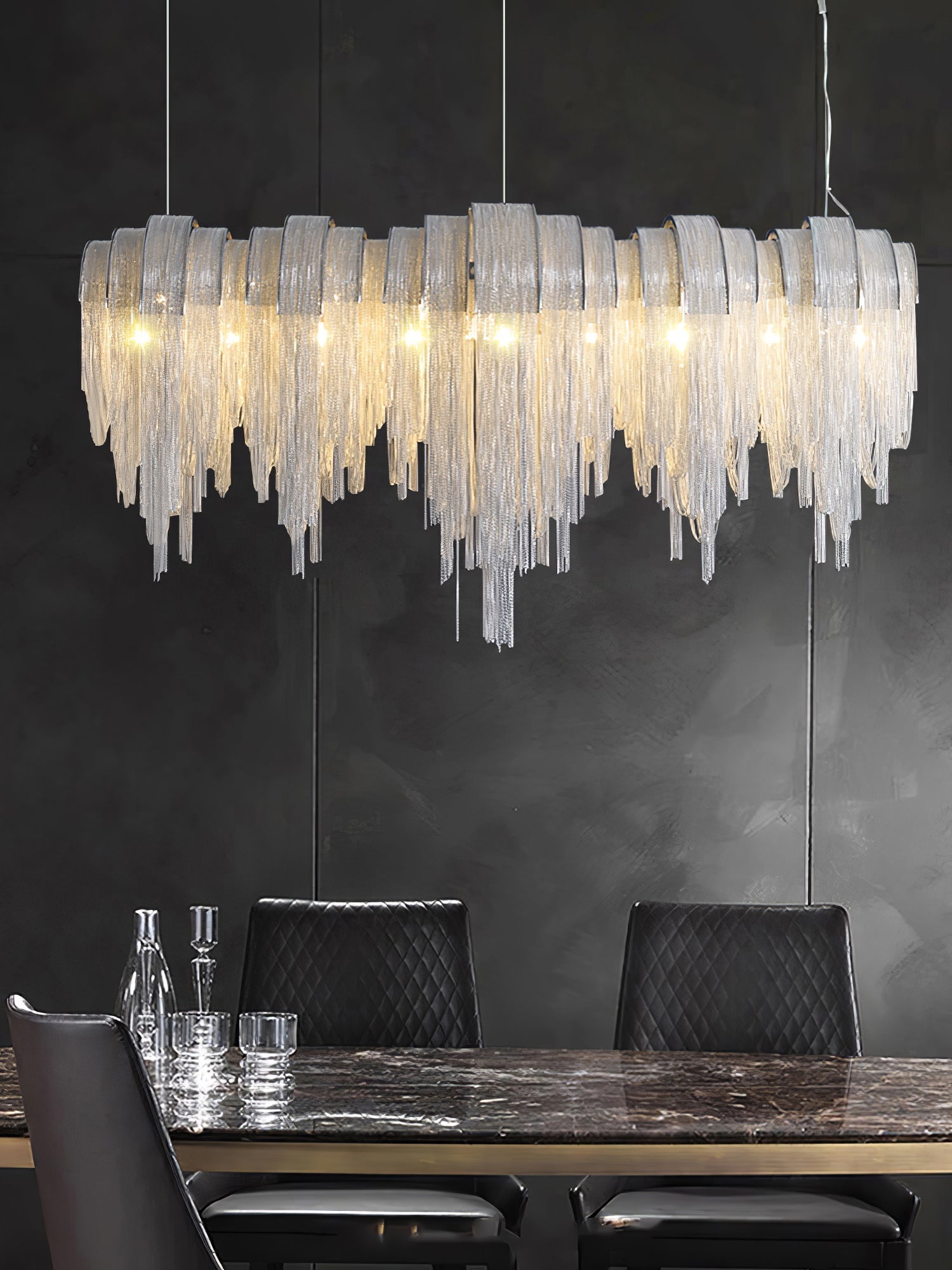Lustra Chandelier Layered Chain Nickel Luxury - Letslighting