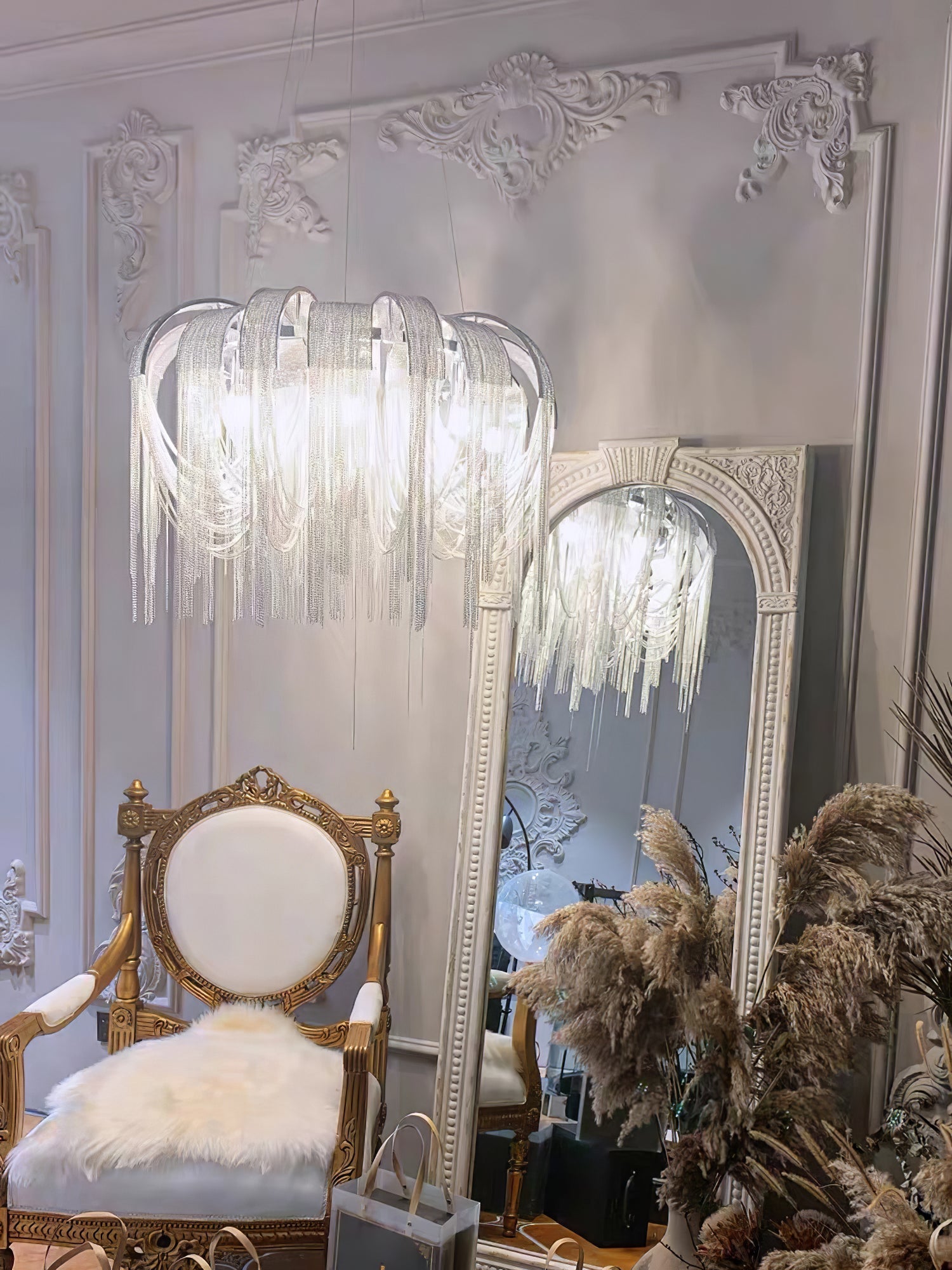 Lustra Chandelier Layered Chain Nickel Luxury - Letslighting