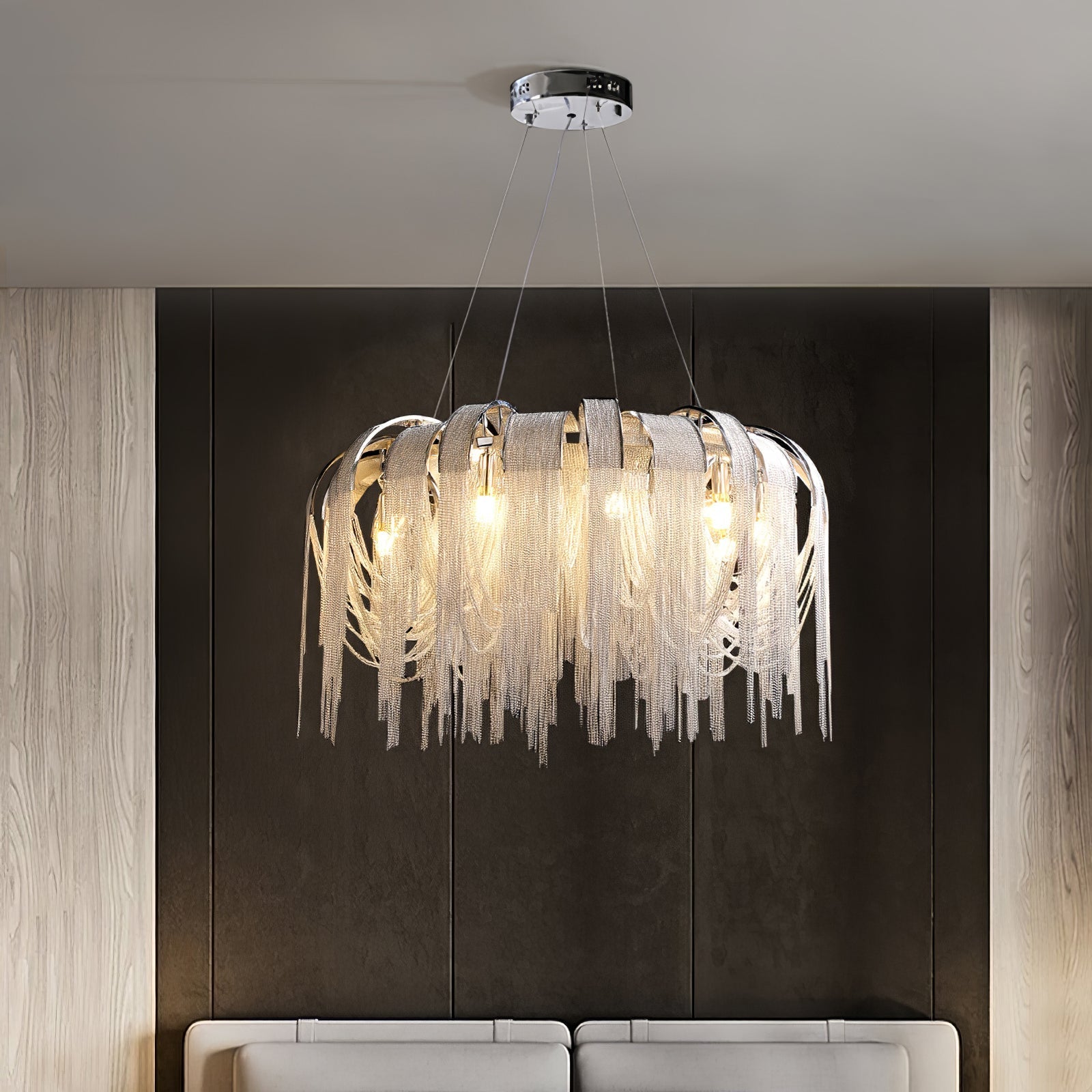 Lustra Chandelier Layered Chain Nickel Luxury - Letslighting