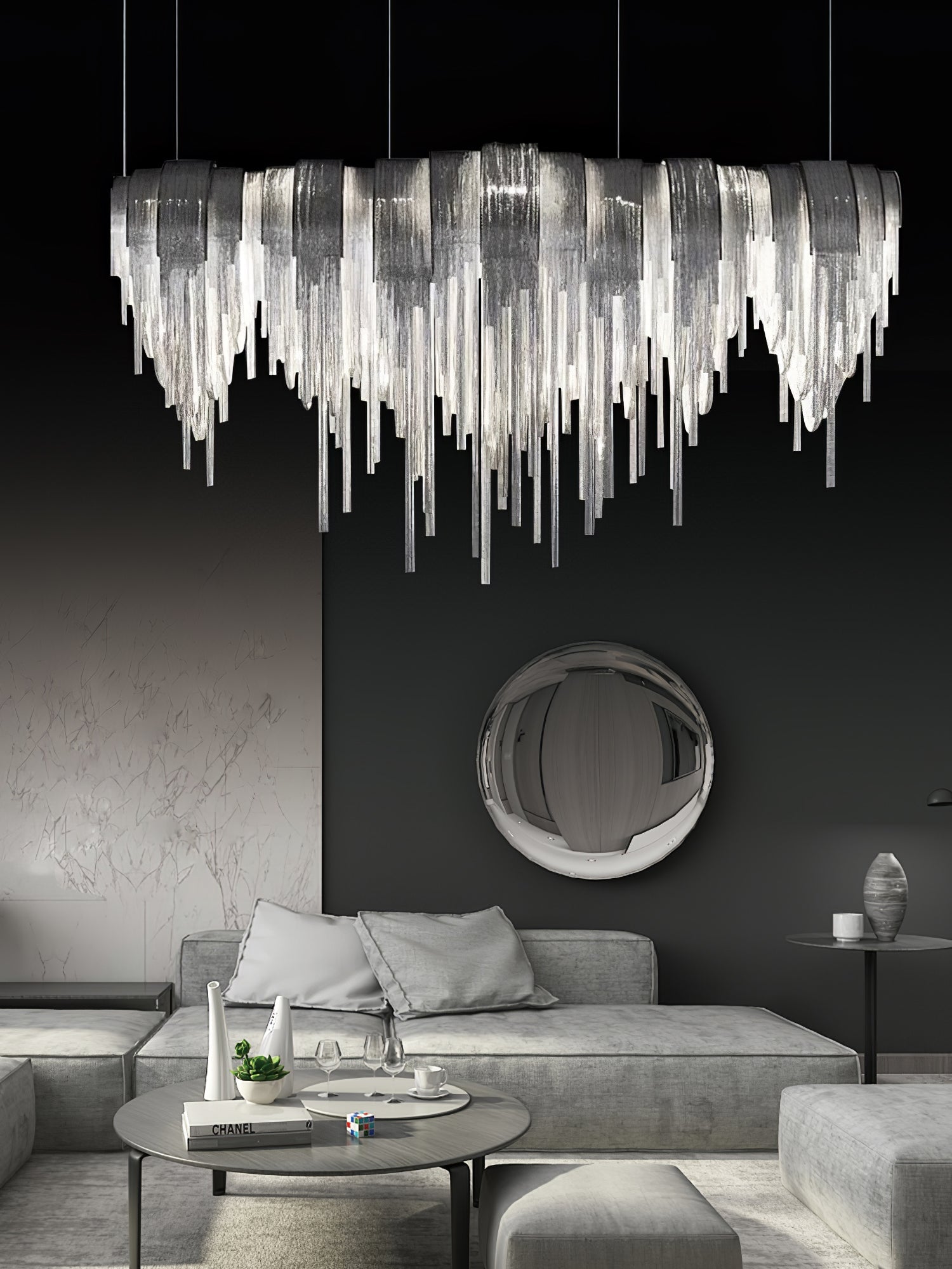 Lustra Chandelier Layered Chain Nickel Luxury - Letslighting