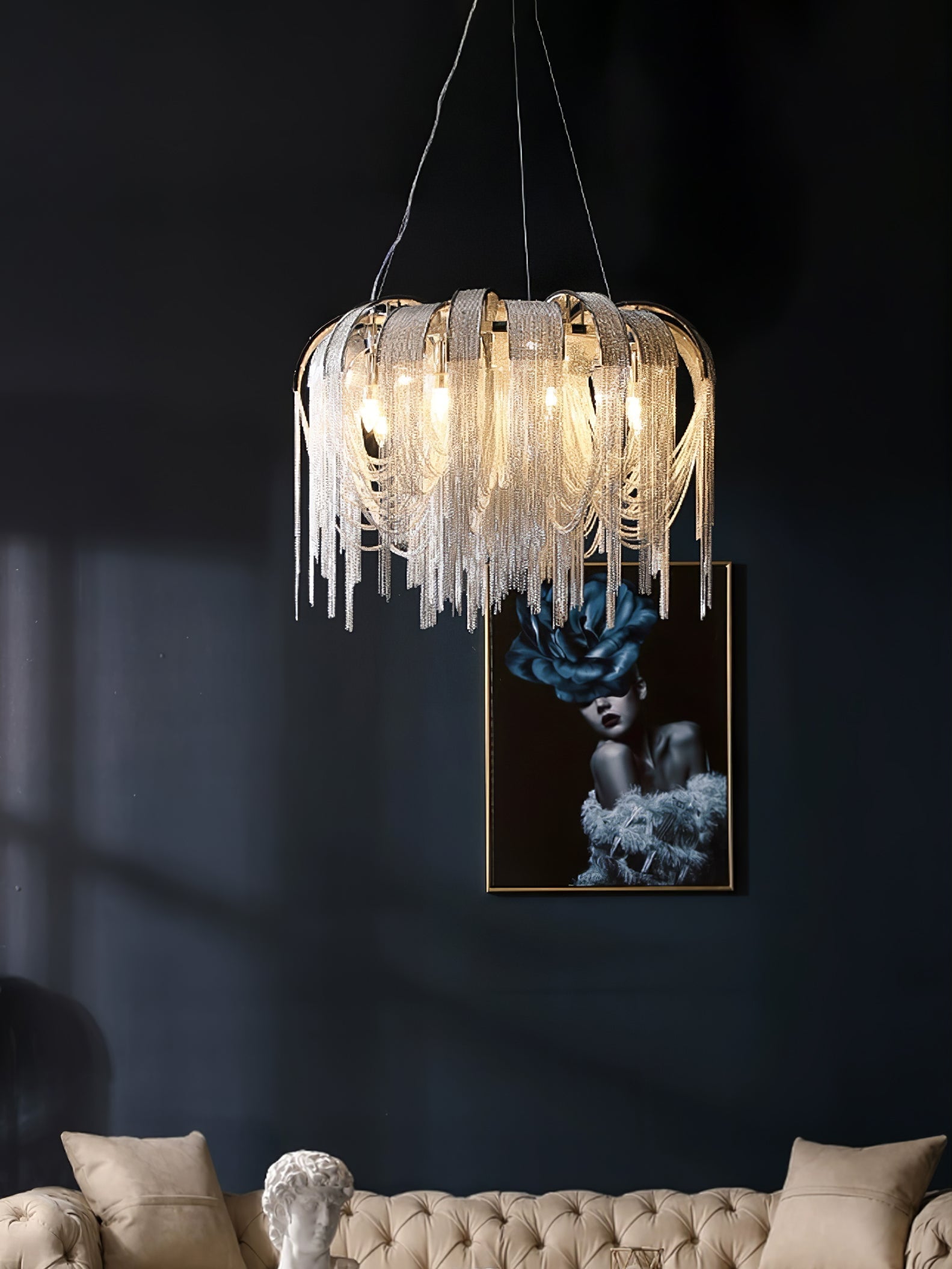 Lustra Chandelier Layered Chain Nickel Luxury - Letslighting