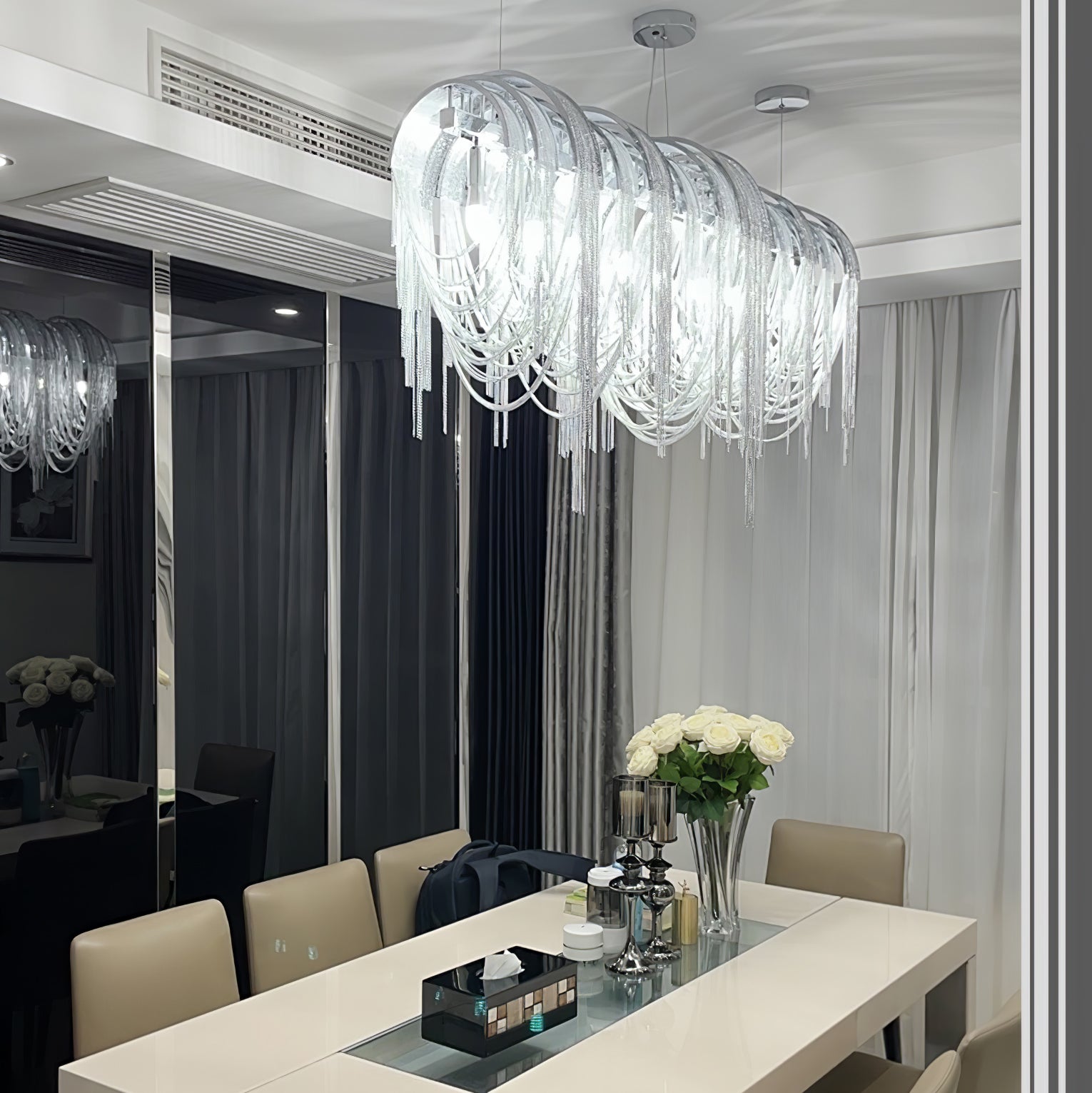 Lustra Chandelier Layered Chain Nickel Luxury - Letslighting