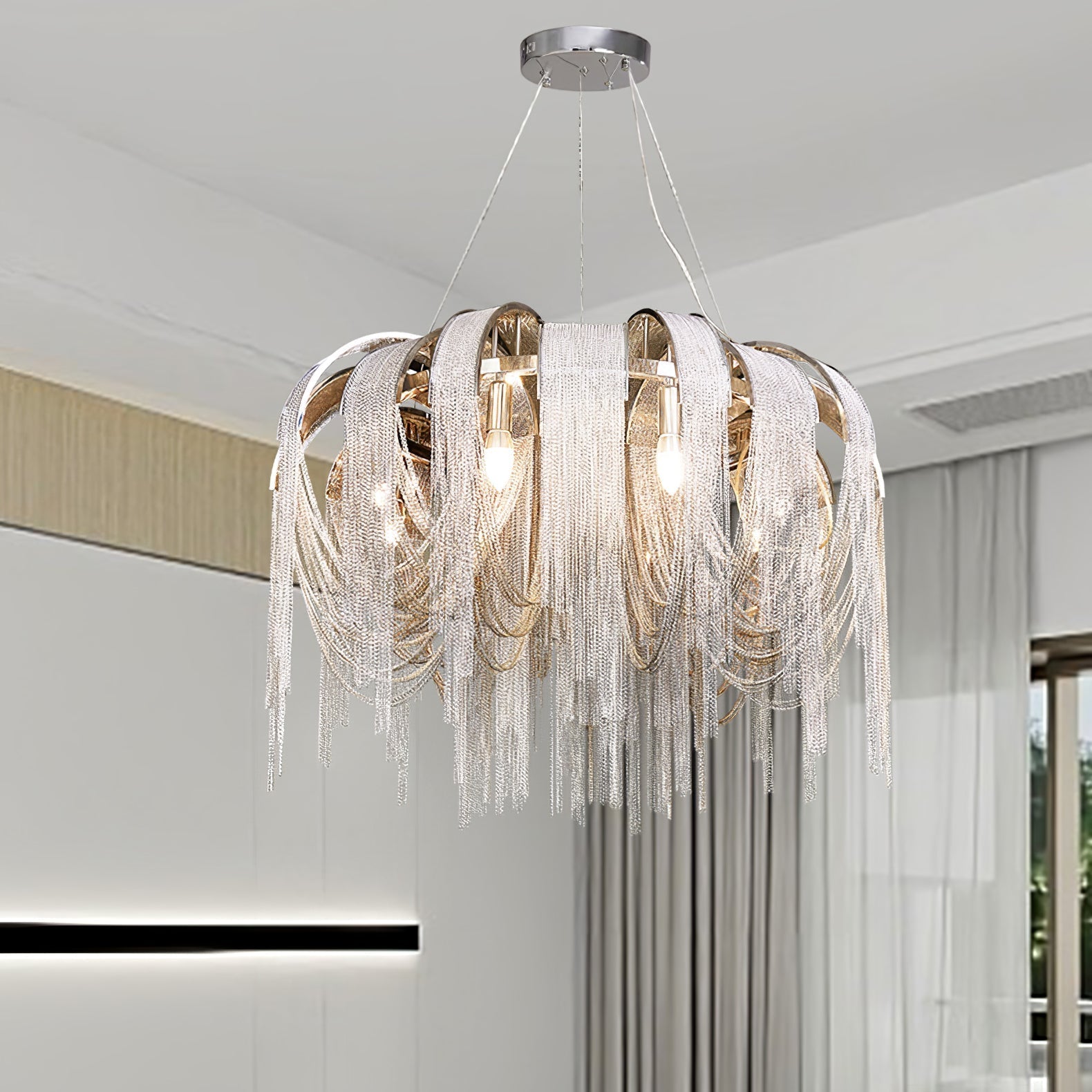 Lustra Chandelier Layered Chain Nickel Luxury - Letslighting