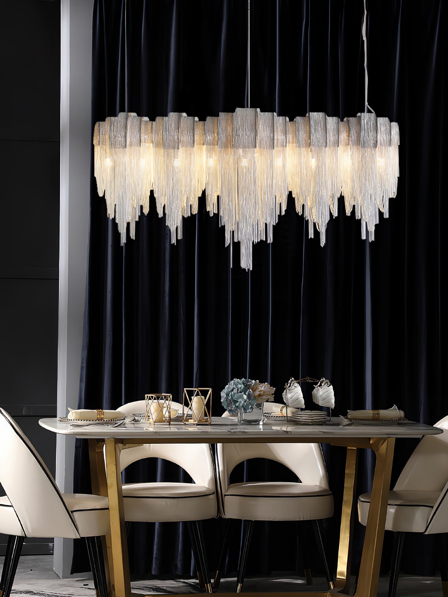 Lustra Chandelier Layered Chain Nickel Luxury - Letslighting