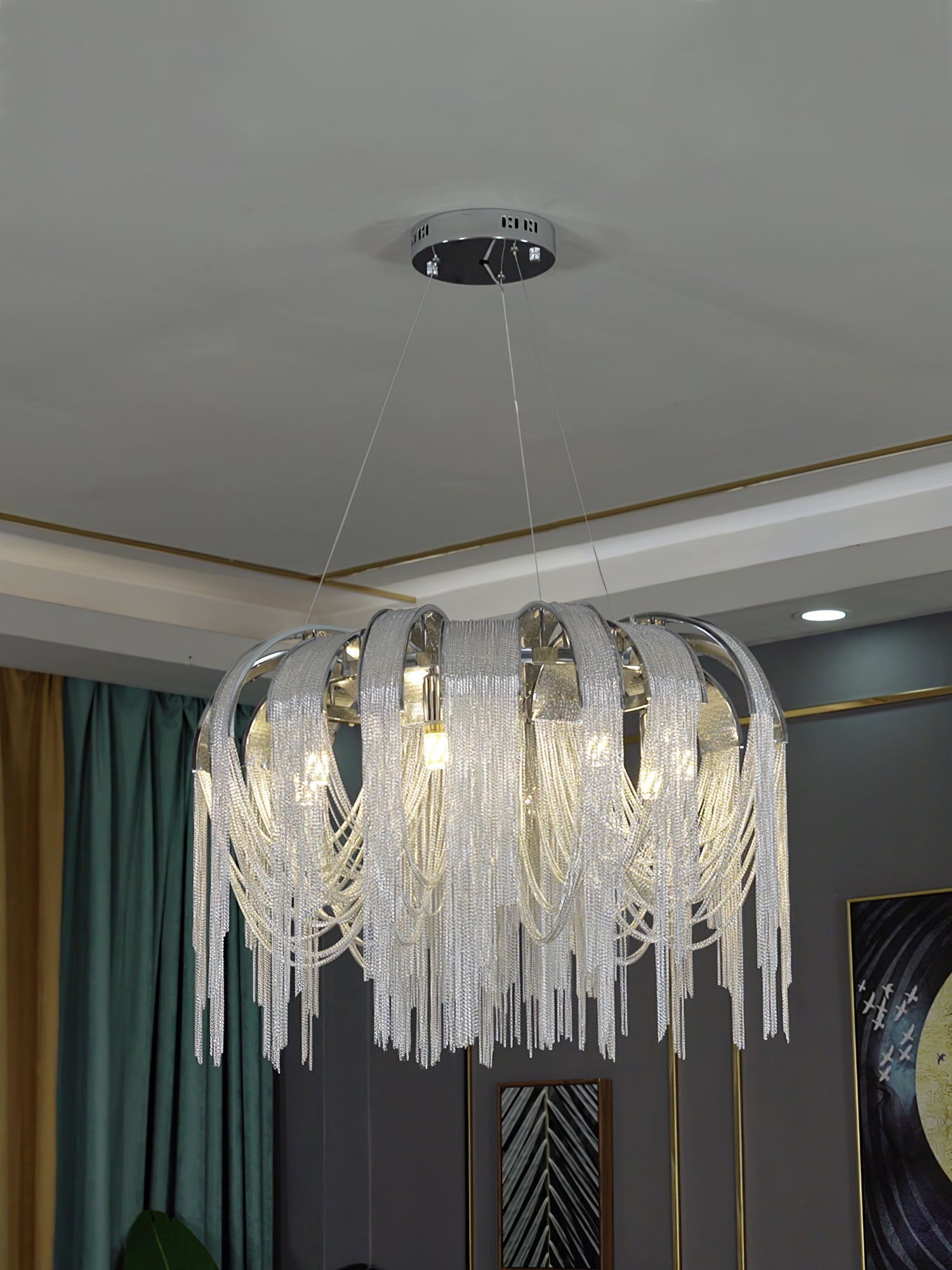 Lustra Chandelier Layered Chain Nickel Luxury - Letslighting