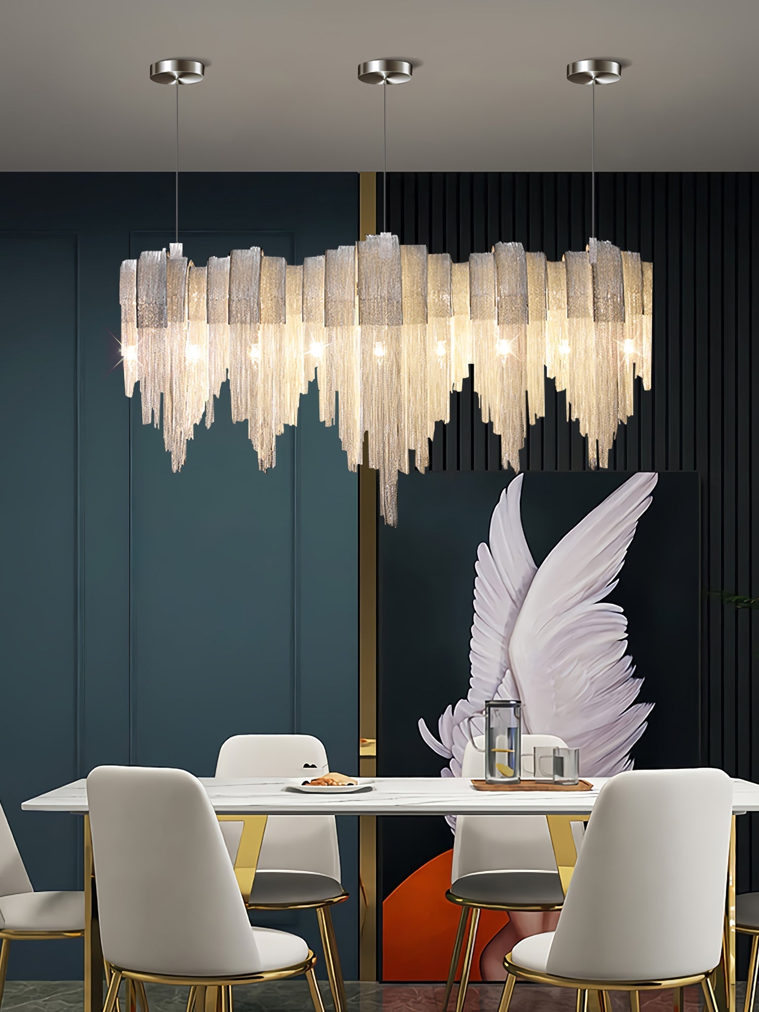Lustra Chandelier Layered Chain Nickel Luxury - Letslighting