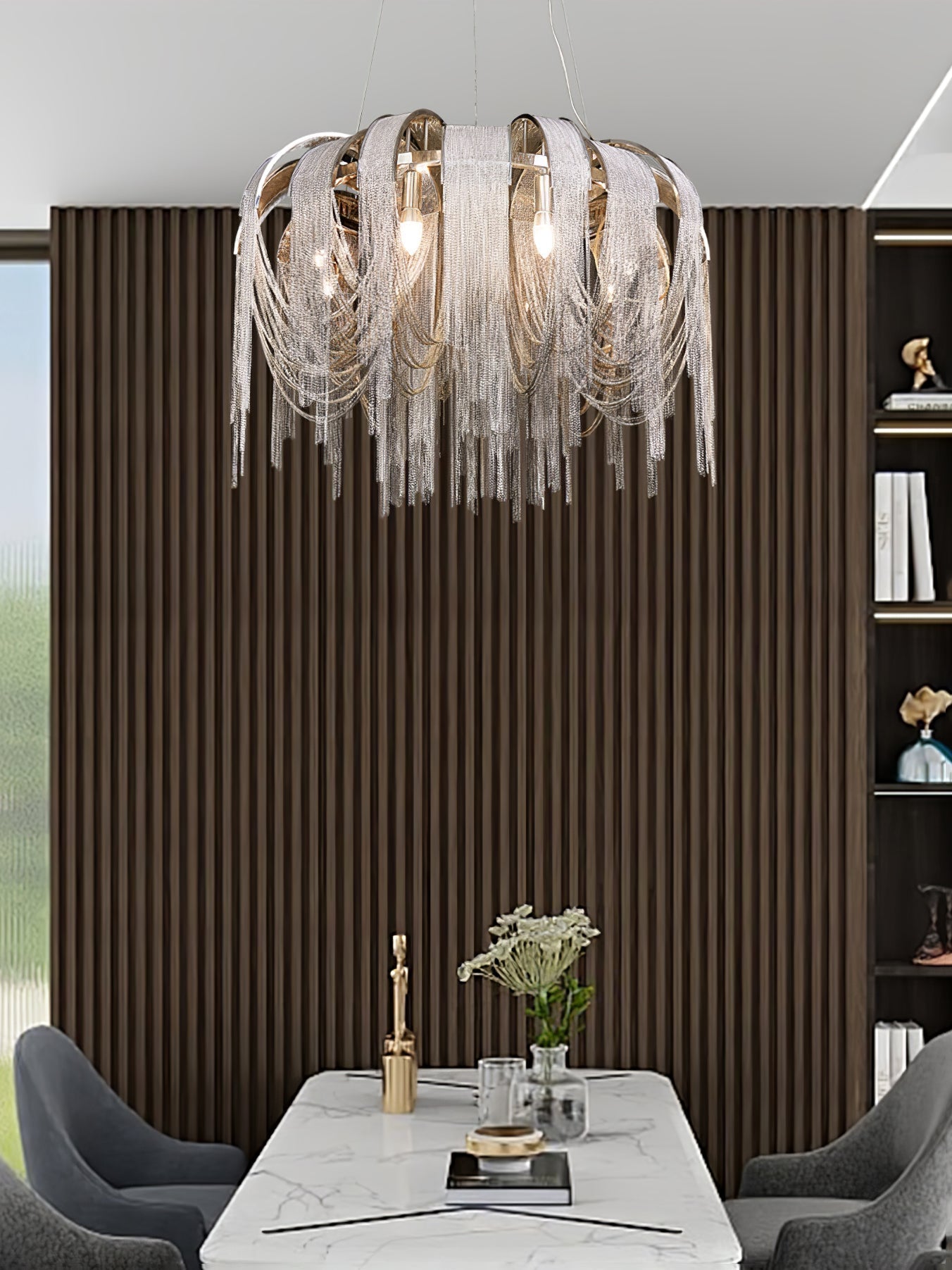Lustra Chandelier Layered Chain Nickel Luxury - Letslighting