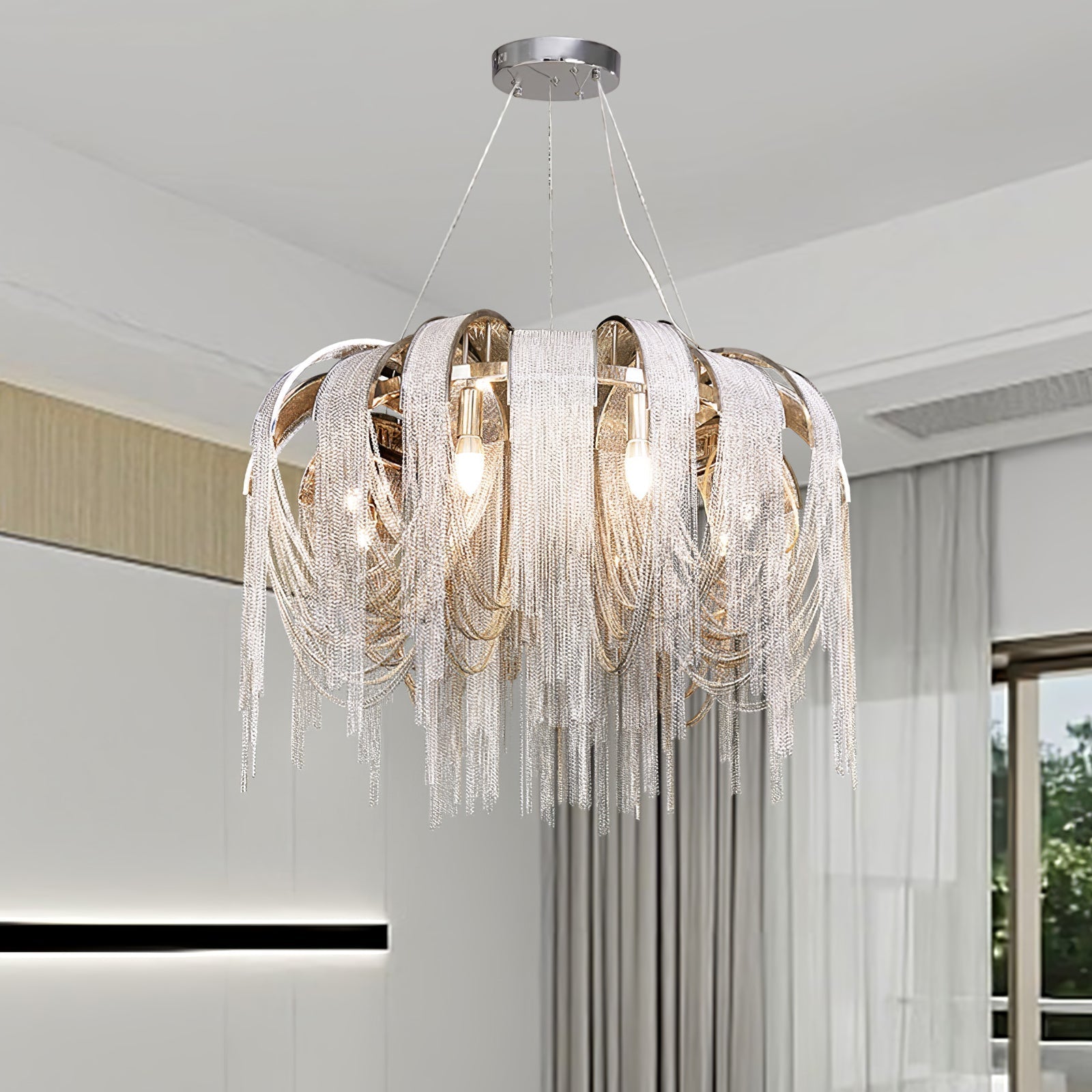 Lustra Chandelier Layered Chain Nickel Luxury - Letslighting