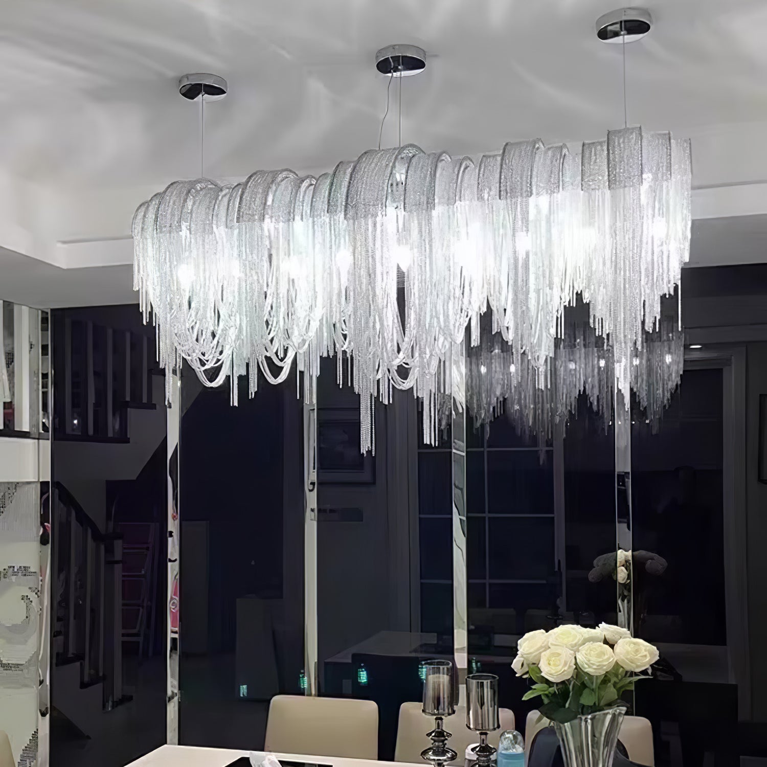 Lustra Chandelier Layered Chain Nickel Luxury - Letslighting