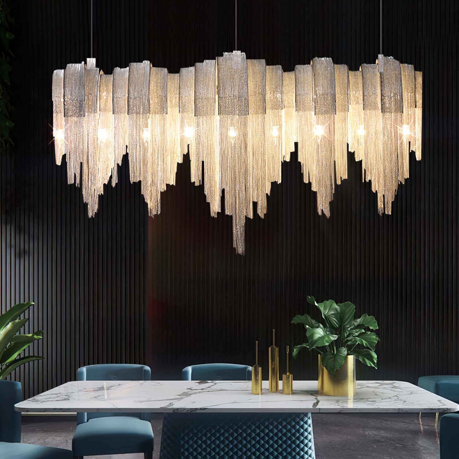 Lustra Chandelier Layered Chain Nickel Luxury - Letslighting