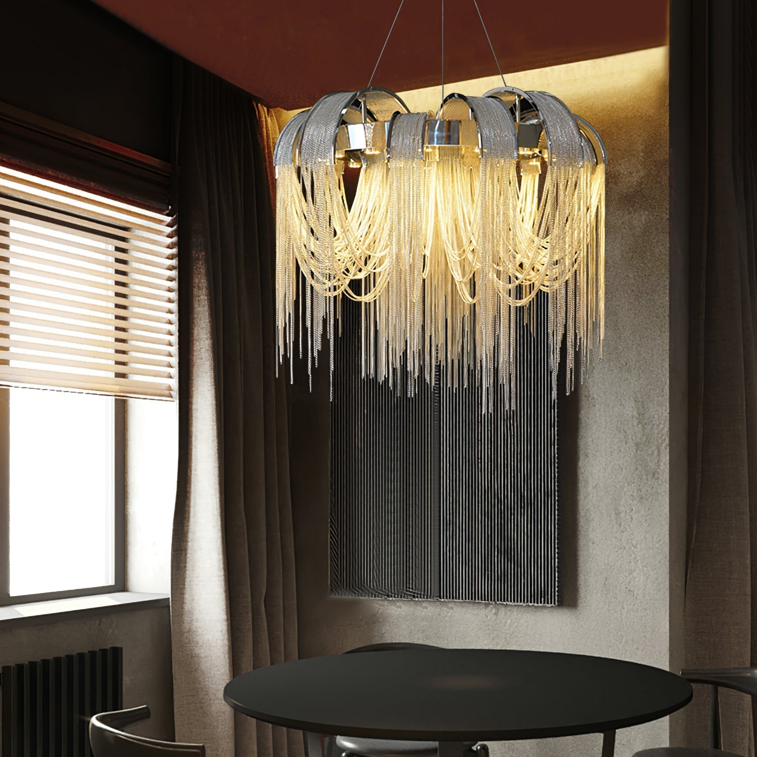 Lustra Chandelier Layered Chain Nickel Luxury - Letslighting