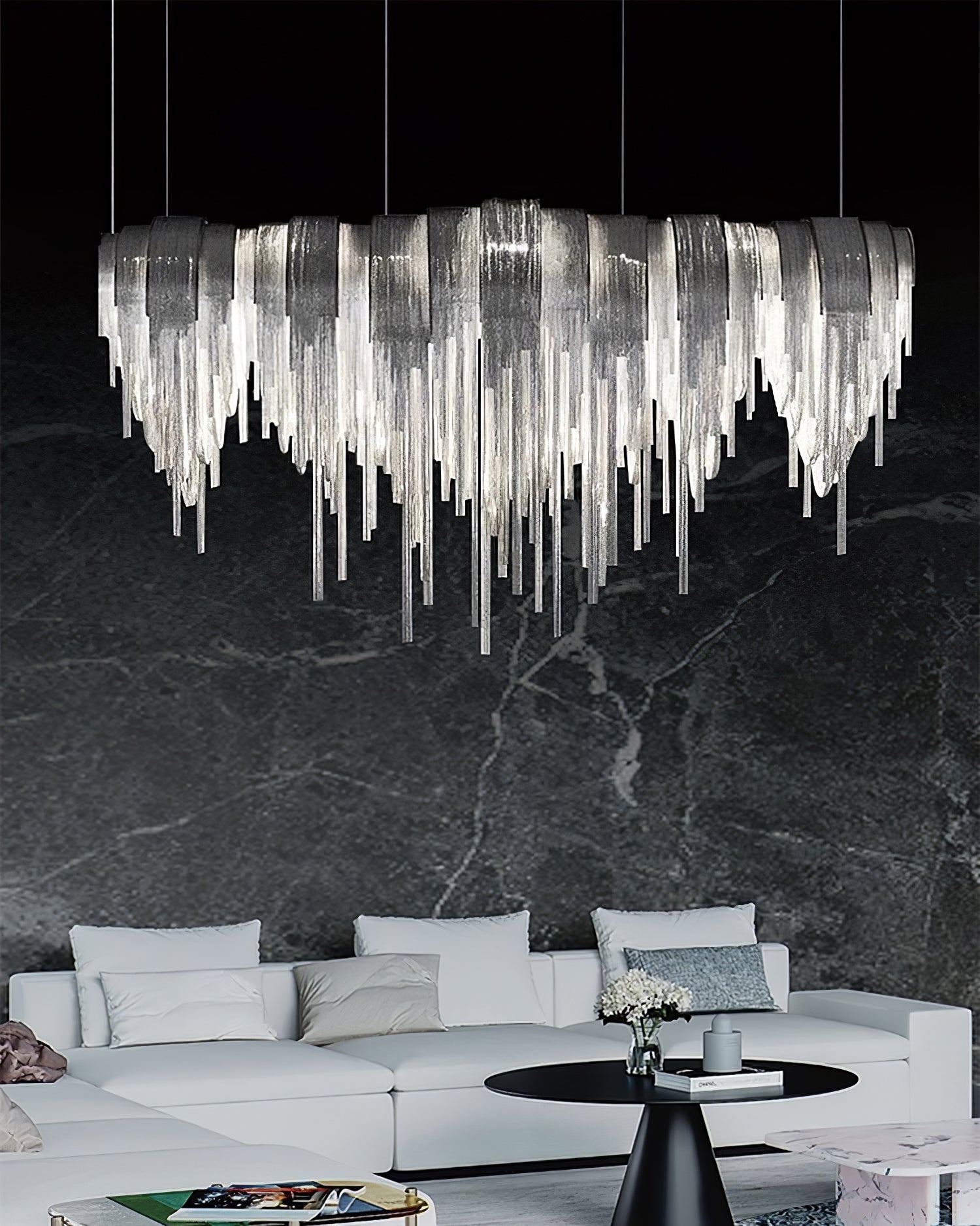 Lustra Chandelier Layered Chain Nickel Luxury - Letslighting