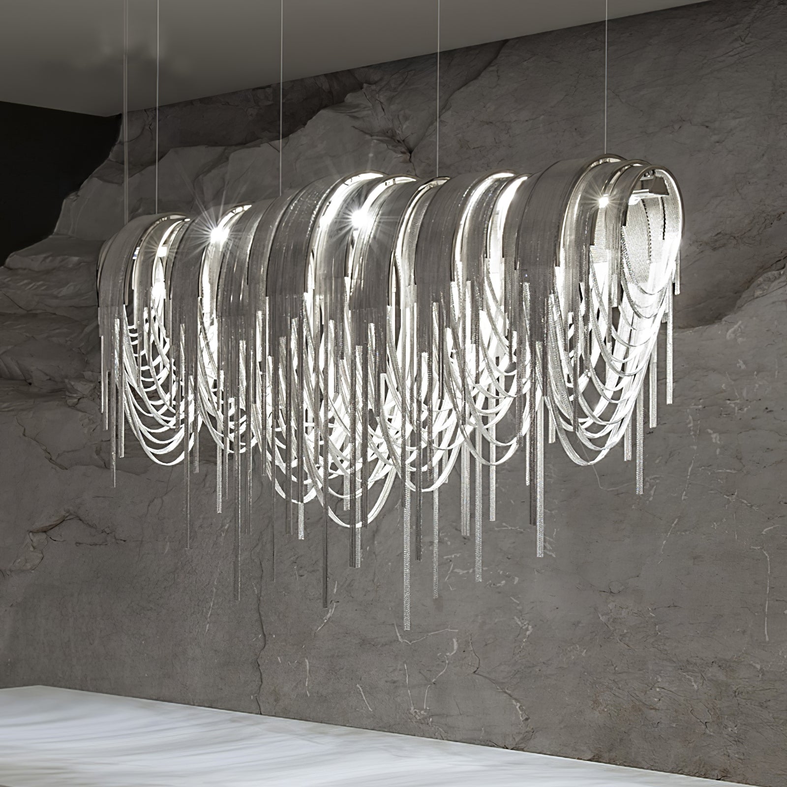 Lustra Chandelier Layered Chain Nickel Luxury - Letslighting