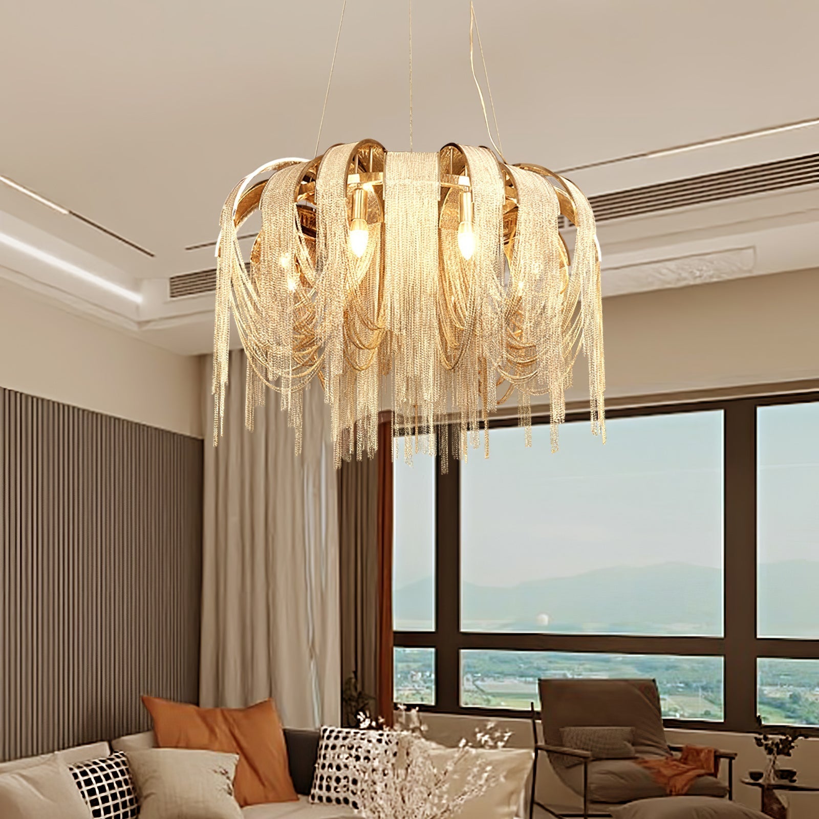 Lustra Chandelier Layered Chain Nickel Luxury - Letslighting