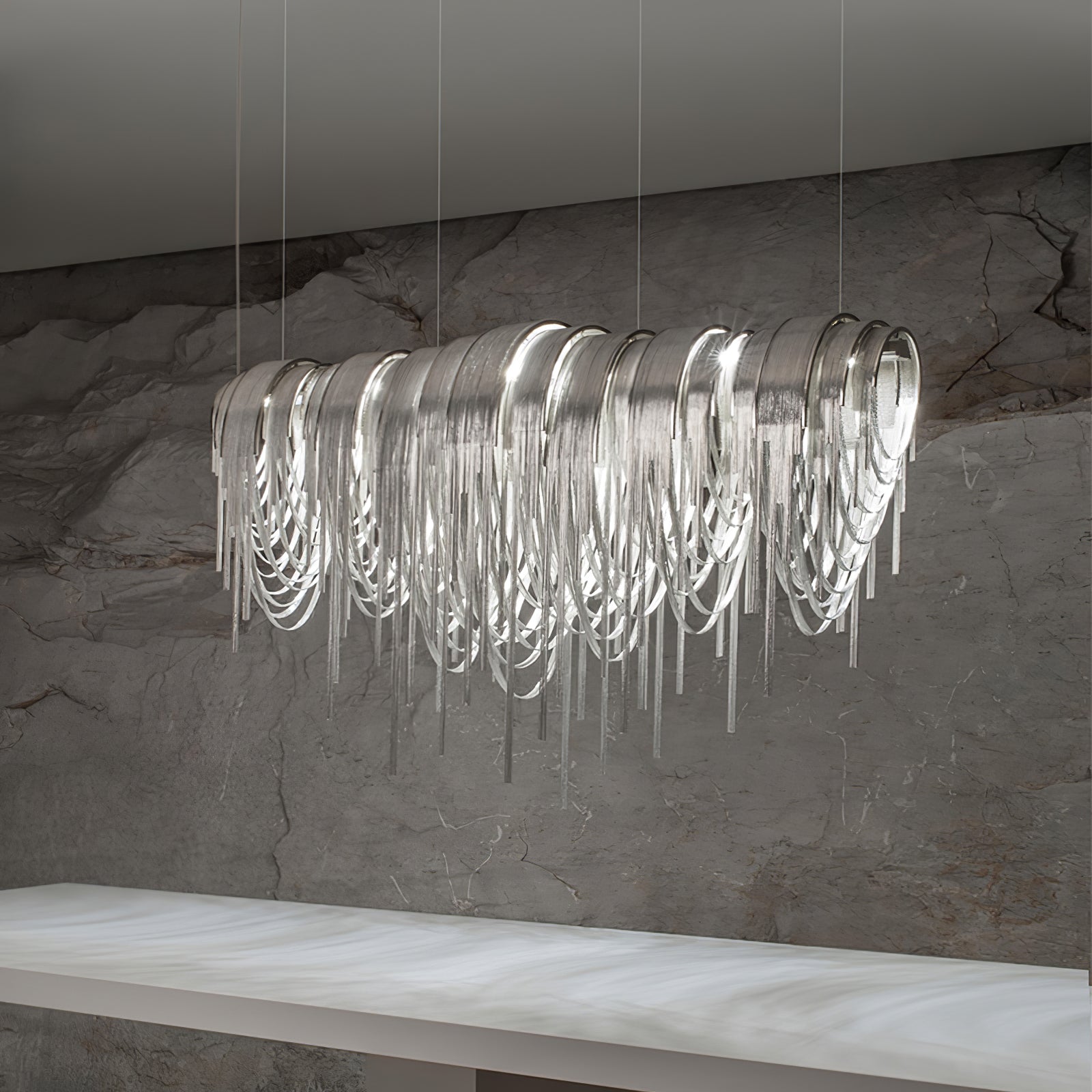 Lustra Chandelier Layered Chain Nickel Luxury - Letslighting
