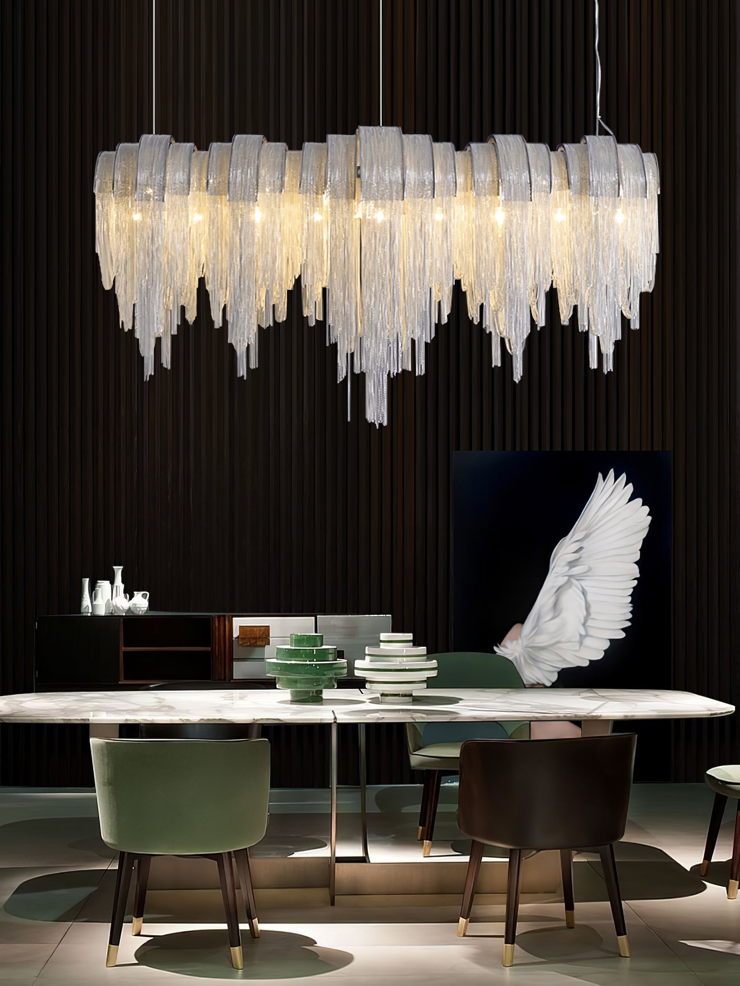 Lustra Chandelier Layered Chain Nickel Luxury - Letslighting