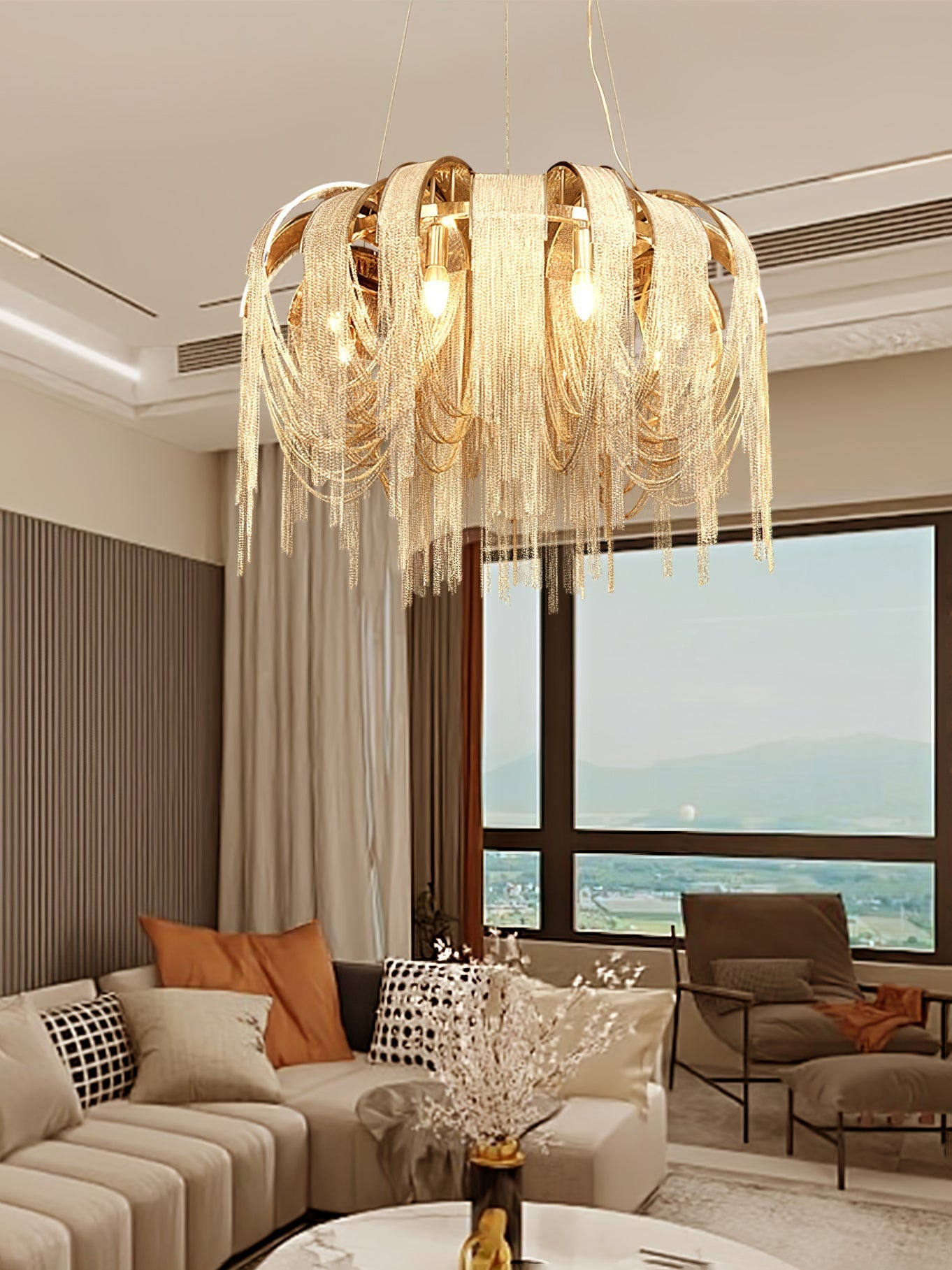 Lustra Chandelier Layered Chain Nickel Luxury - Letslighting