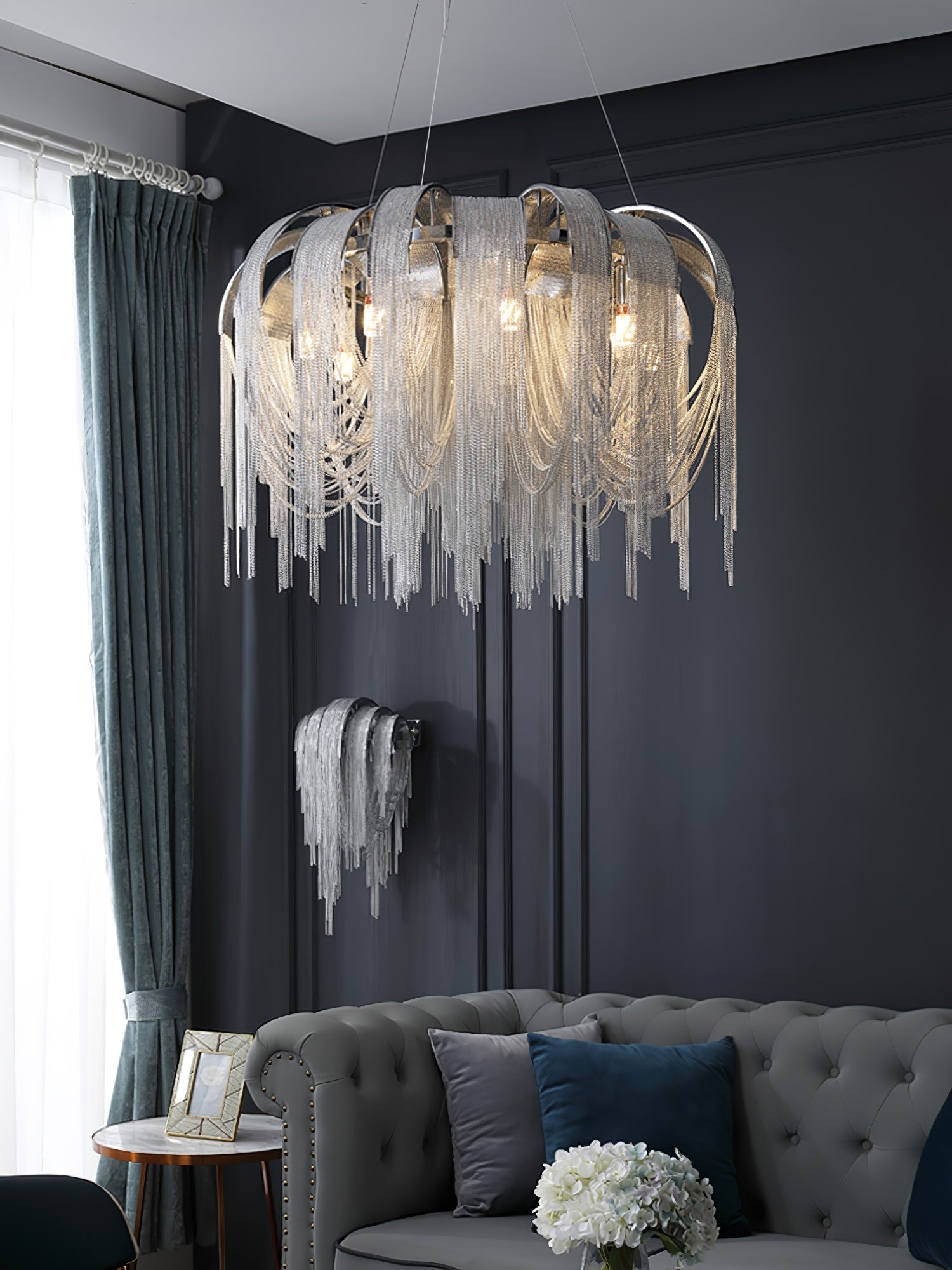 Lustra Chandelier Layered Chain Nickel Luxury - Letslighting