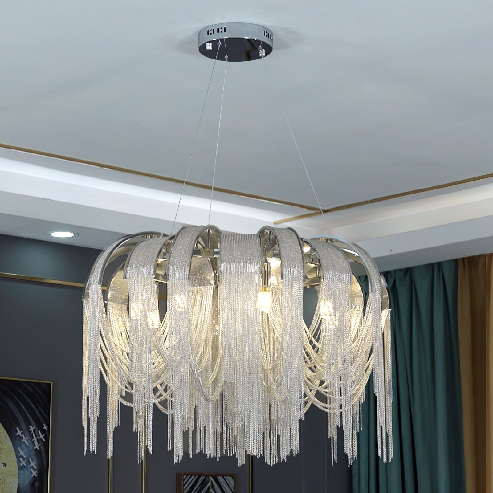 Lustra Chandelier Layered Chain Nickel Luxury - Letslighting
