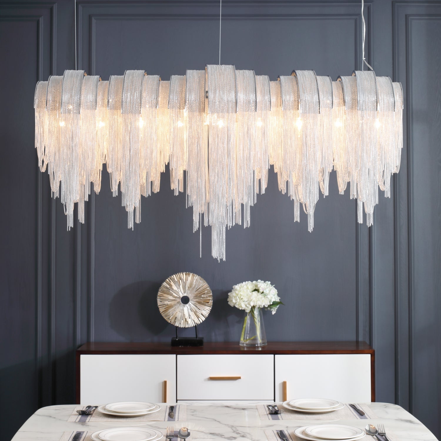 Lustra Chandelier Layered Chain Nickel Luxury - Letslighting