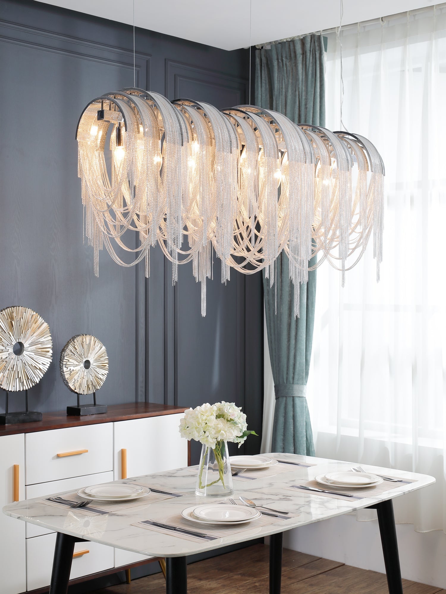 Lustra Chandelier Layered Chain Nickel Luxury - Letslighting