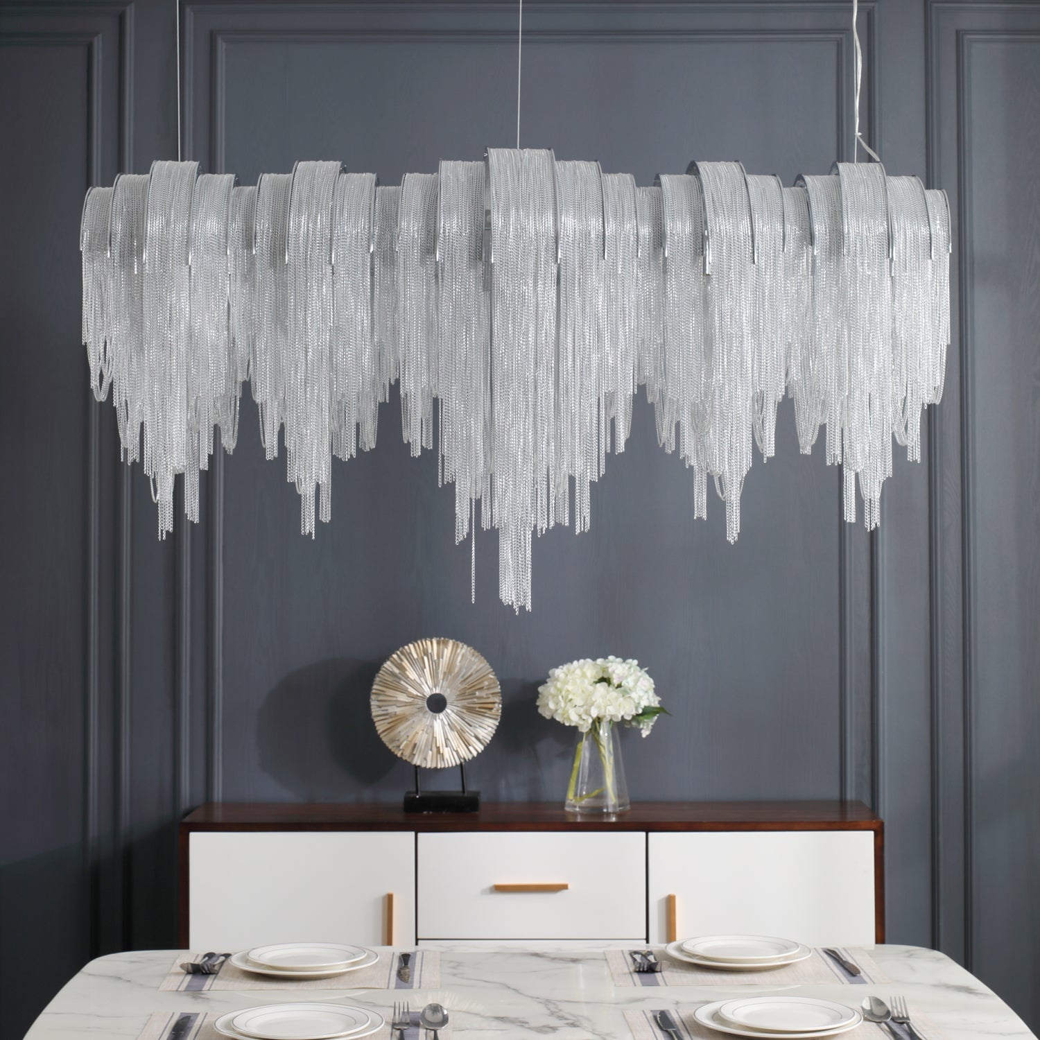 Lustra Chandelier Layered Chain Nickel Luxury - Letslighting