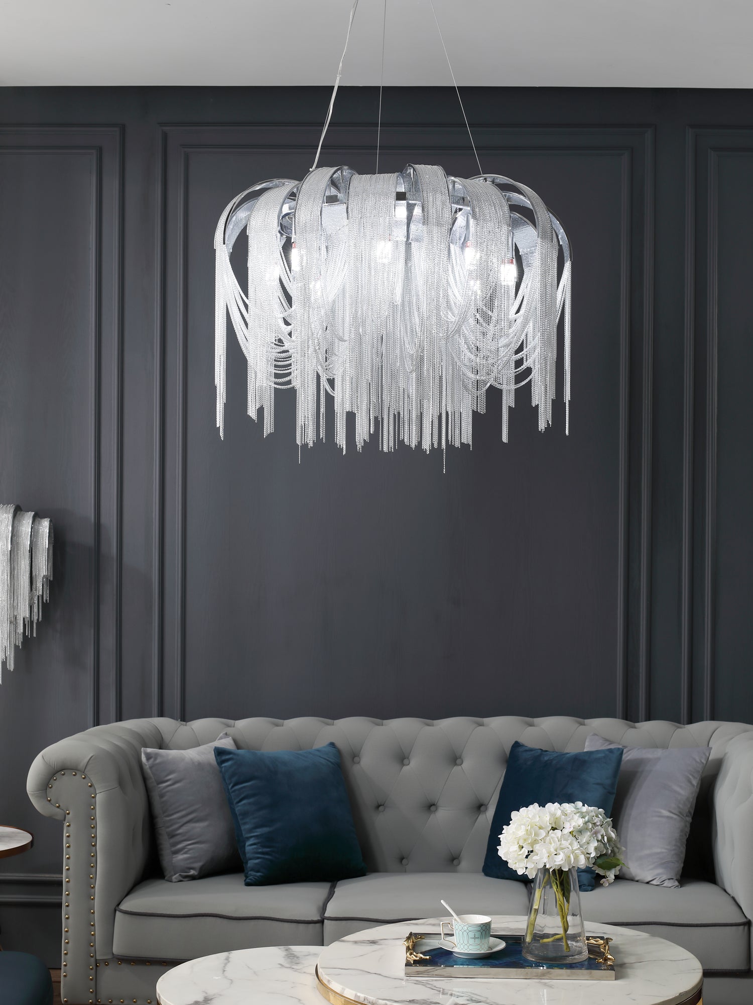 Lustra Chandelier Layered Chain Nickel Luxury - Letslighting