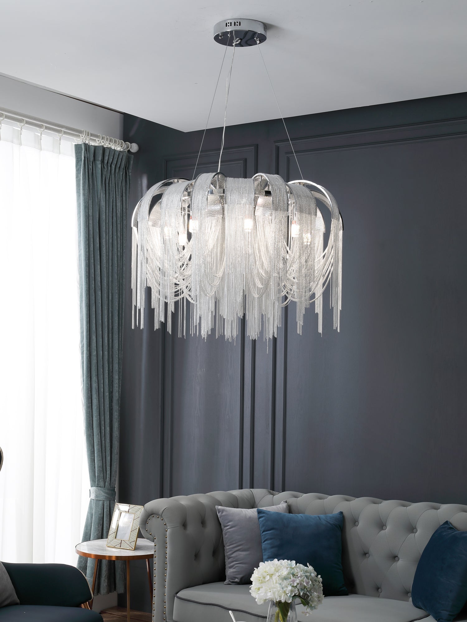 Lustra Chandelier Layered Chain Nickel Luxury - Letslighting