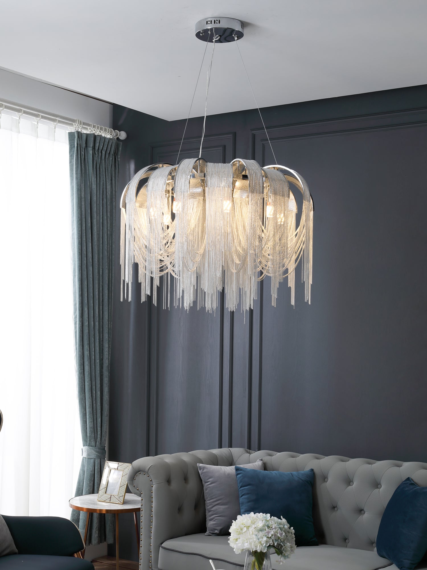 Lustra Chandelier Layered Chain Nickel Luxury - Letslighting