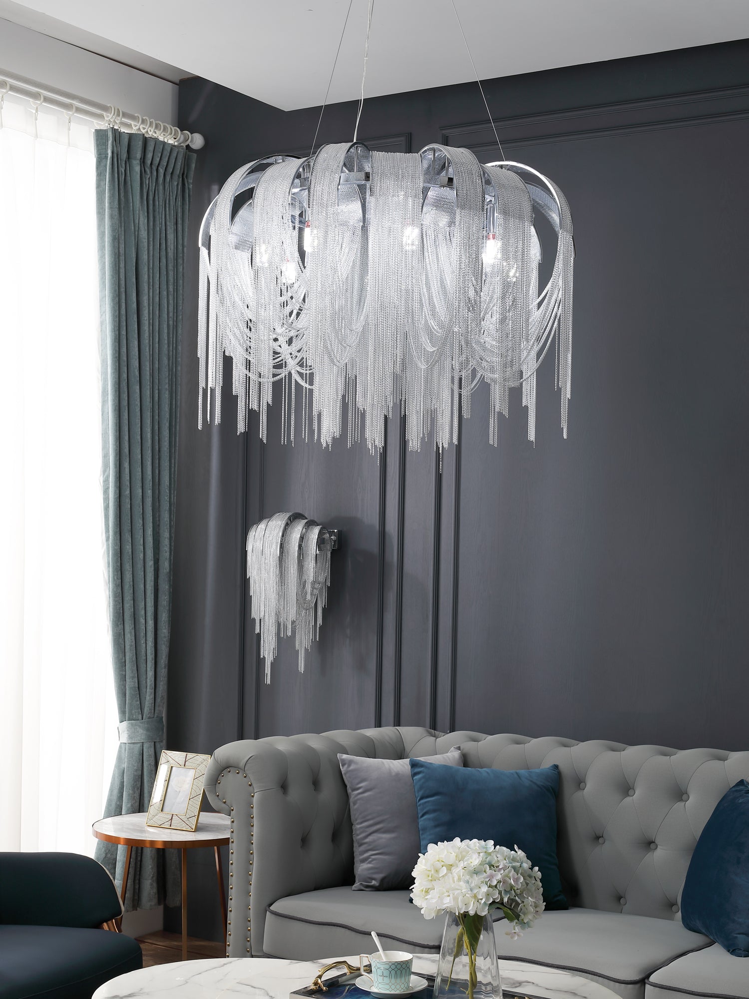 Lustra Chandelier Layered Chain Nickel Luxury - Letslighting
