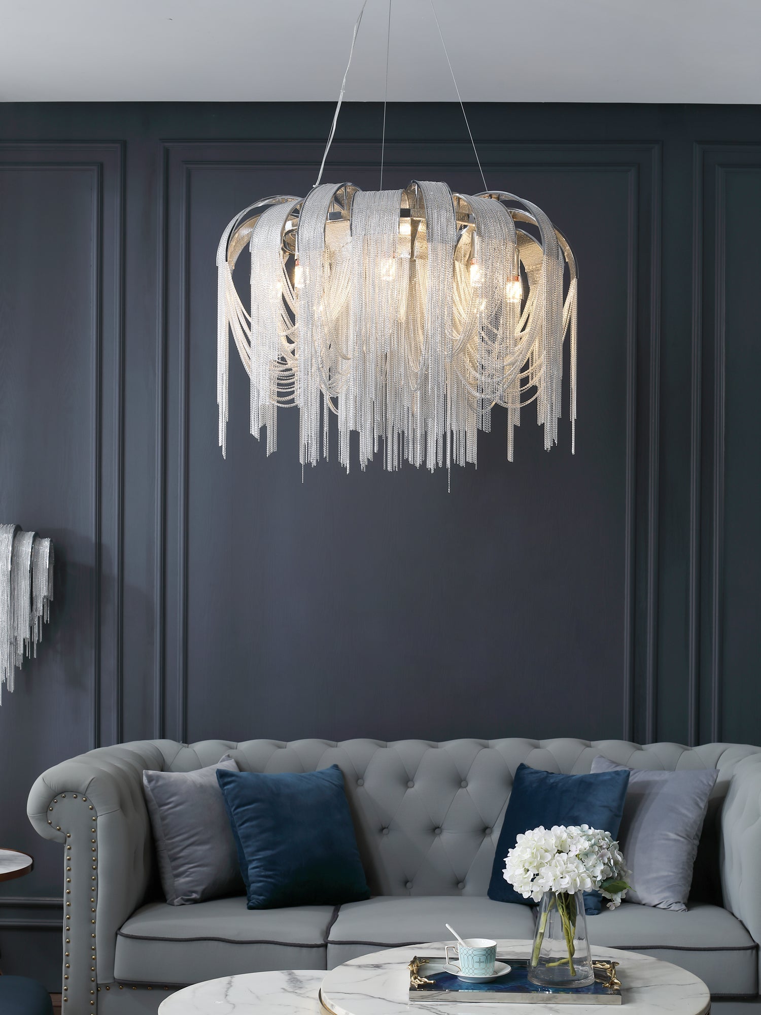 Lustra Chandelier Layered Chain Nickel Luxury - Letslighting