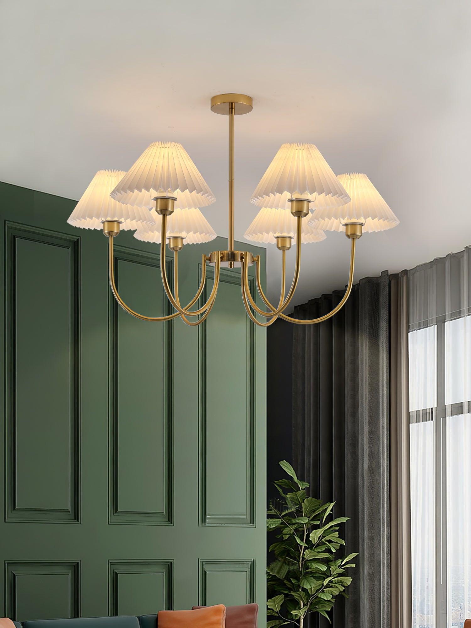 Lustra Chandelier Lenore Brass Pleated Shade - Letslighting