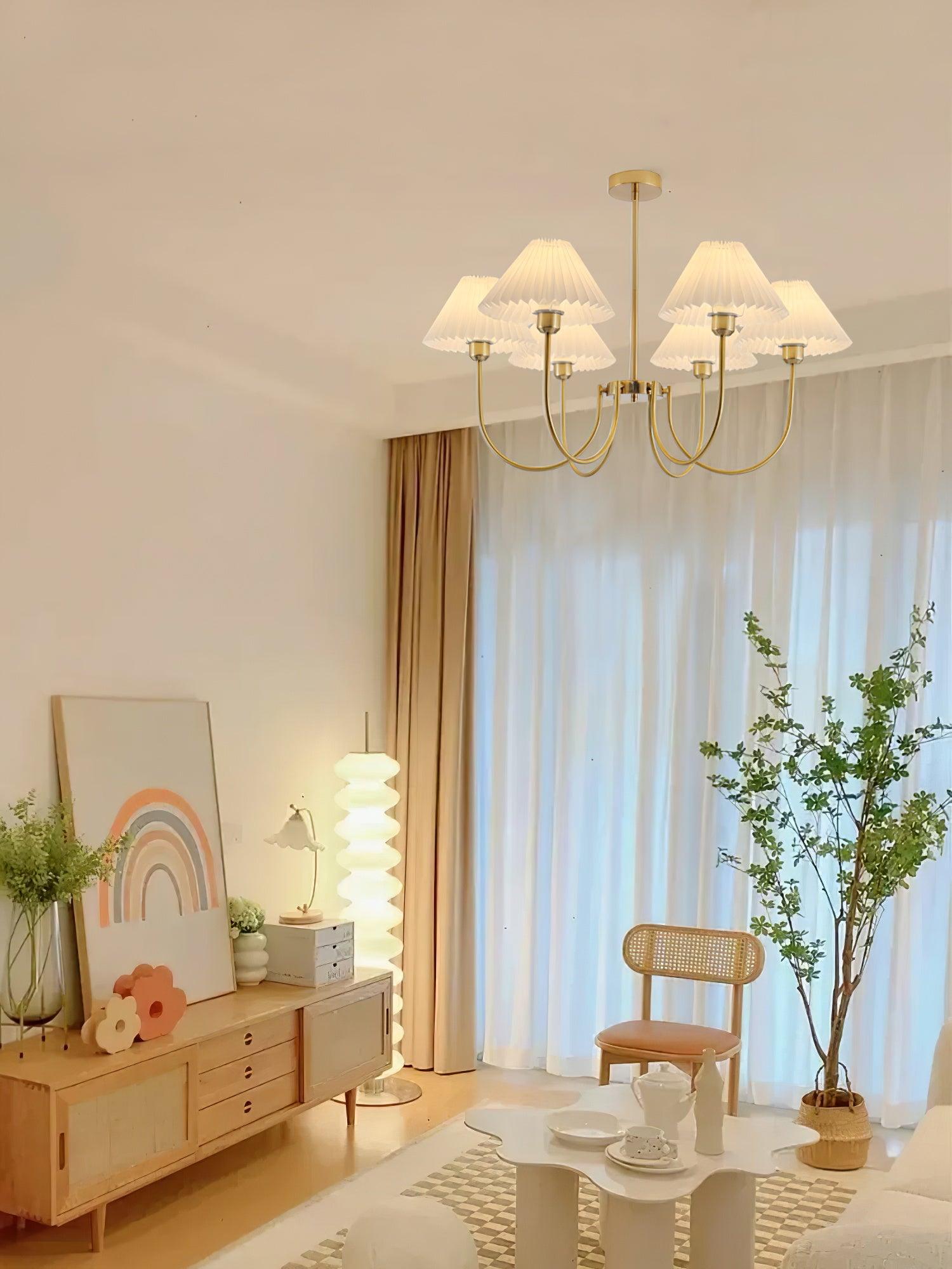 Lustra Chandelier Lenore Brass Pleated Shade - Letslighting