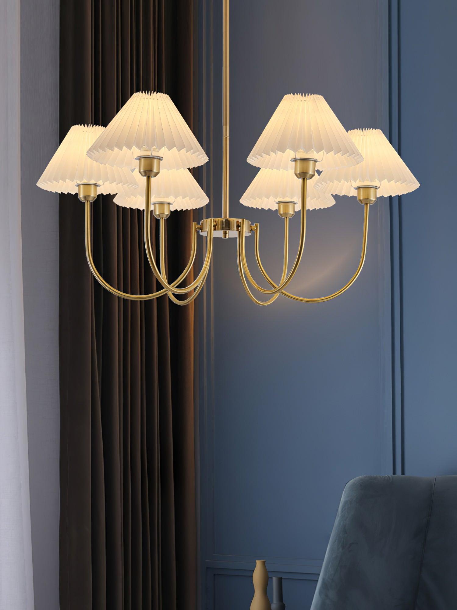 Lustra Chandelier Lenore Brass Pleated Shade - Letslighting
