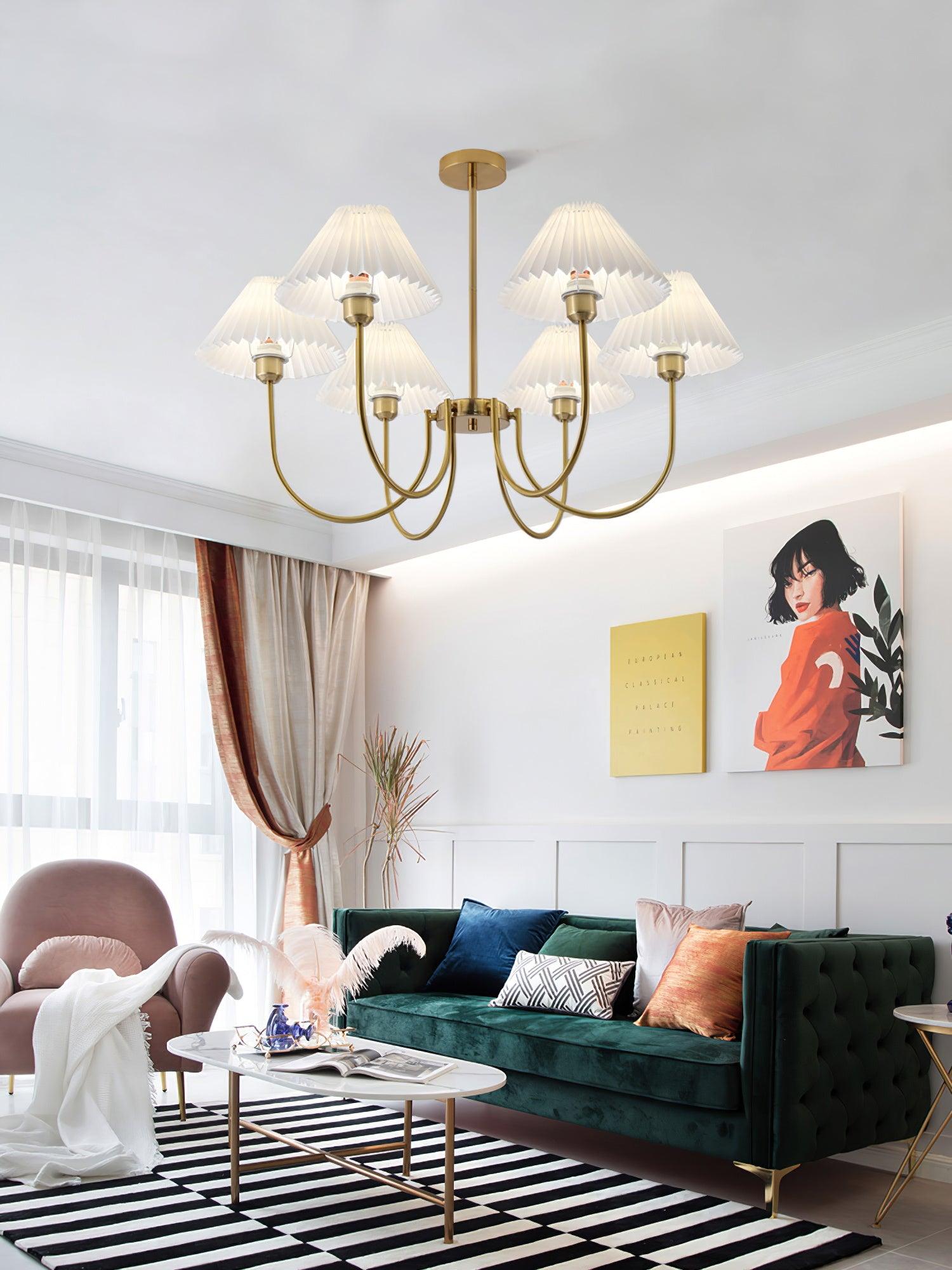 Lustra Chandelier Lenore Brass Pleated Shade - Letslighting