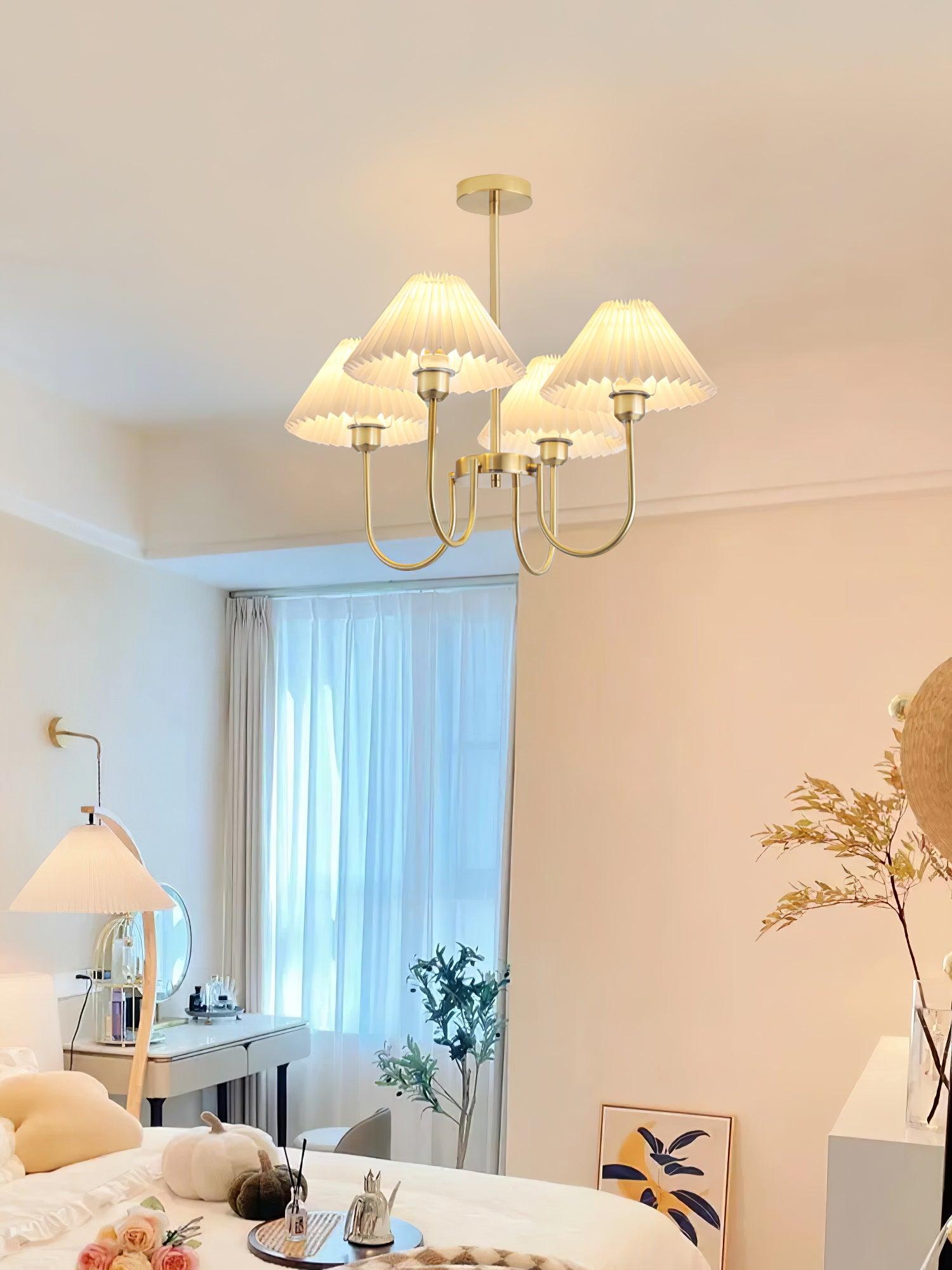 Lustra Chandelier Lenore Brass Pleated Shade - Letslighting