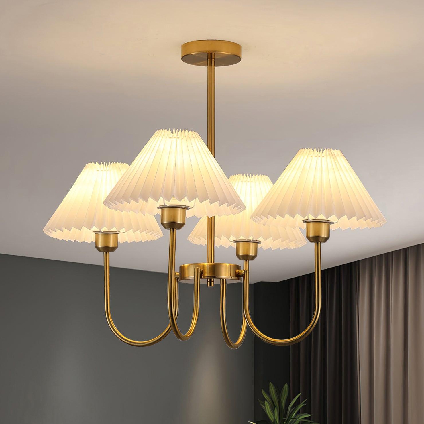 Lustra Chandelier Lenore Brass Pleated Shade - Letslighting