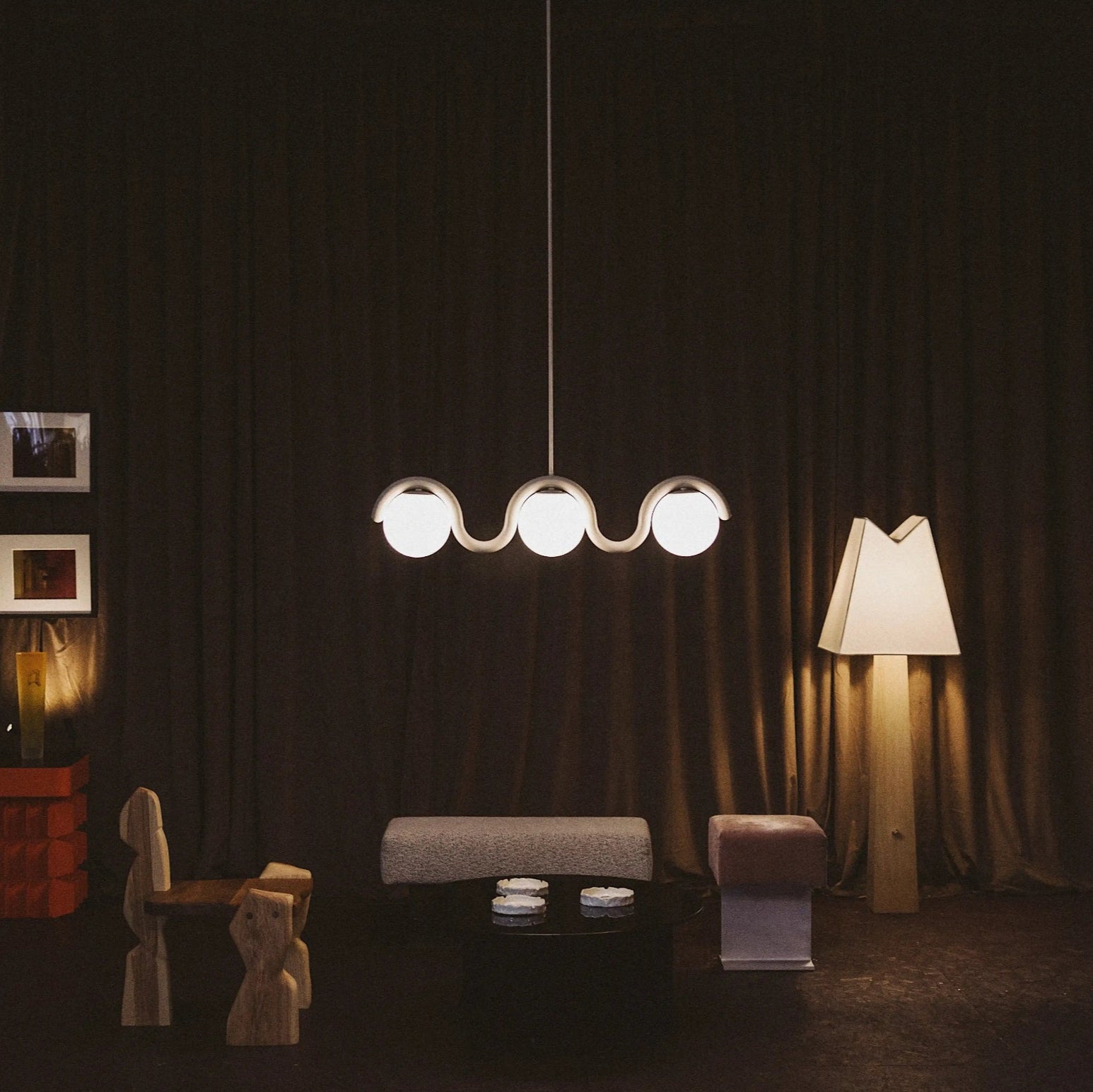 Aria Linear Chandelier Red&Silver