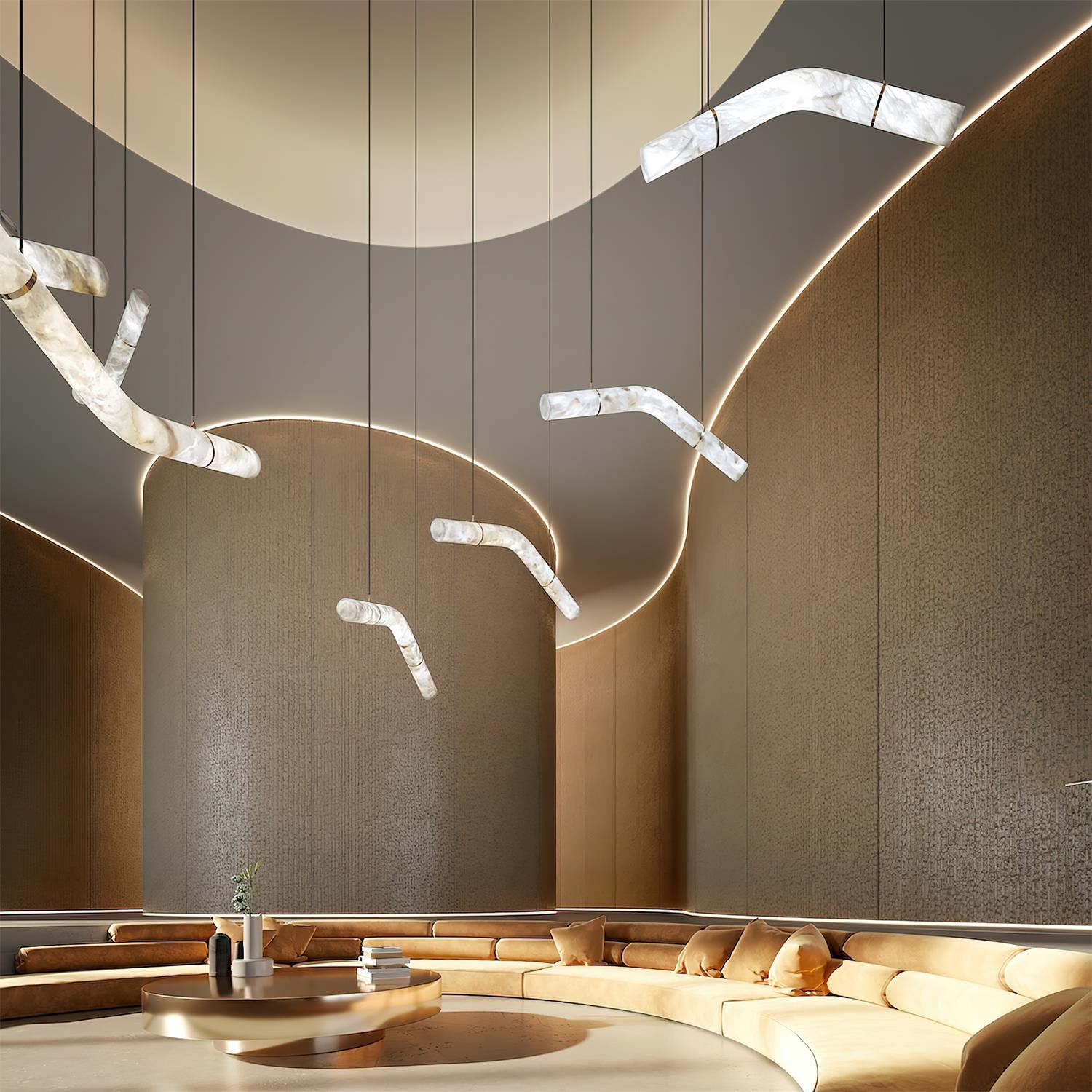 Liberty Chandelier Curved Alabaster Ribbon Silhouette - Letslighting