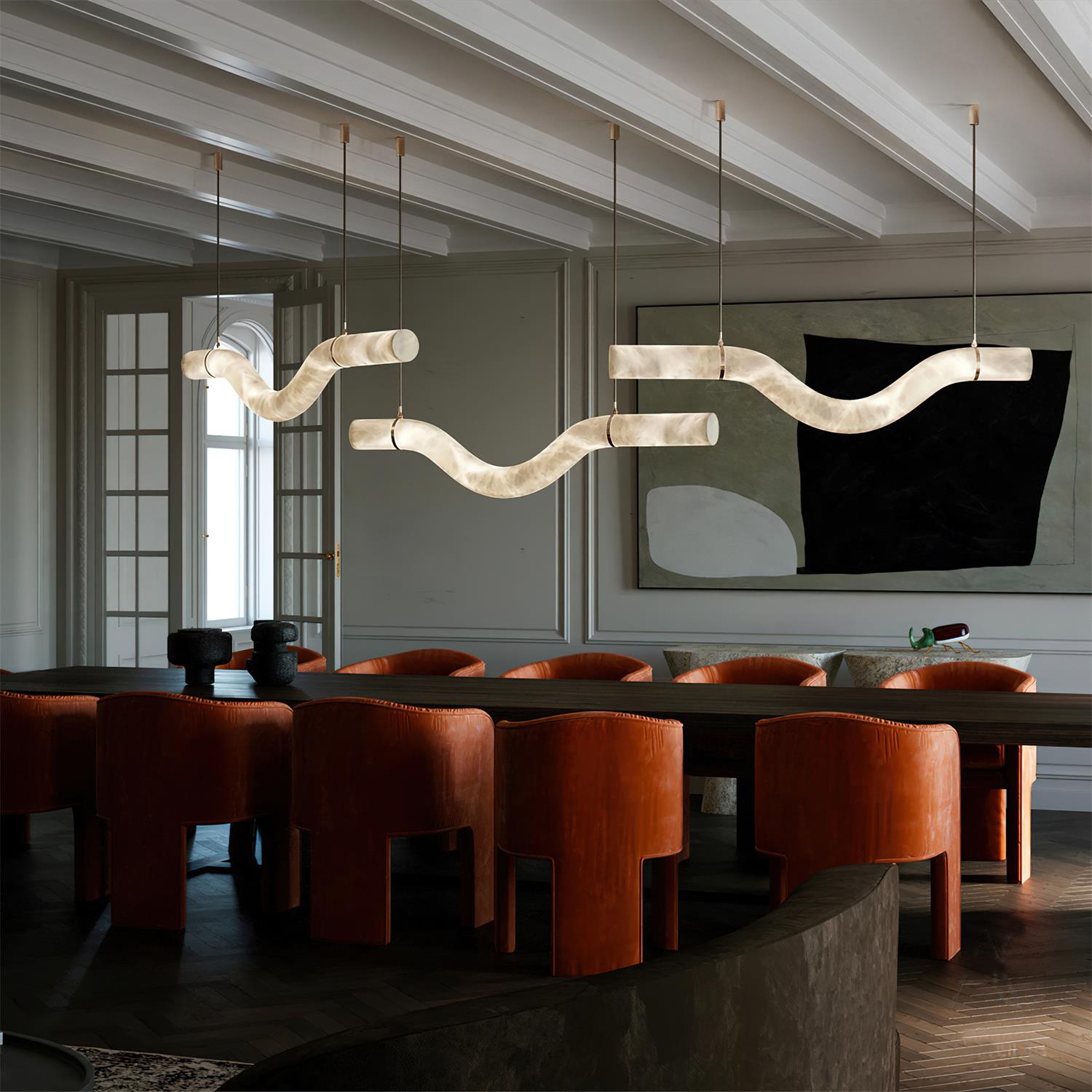 Liberty Chandelier Curved Alabaster Ribbon Silhouette - Letslighting