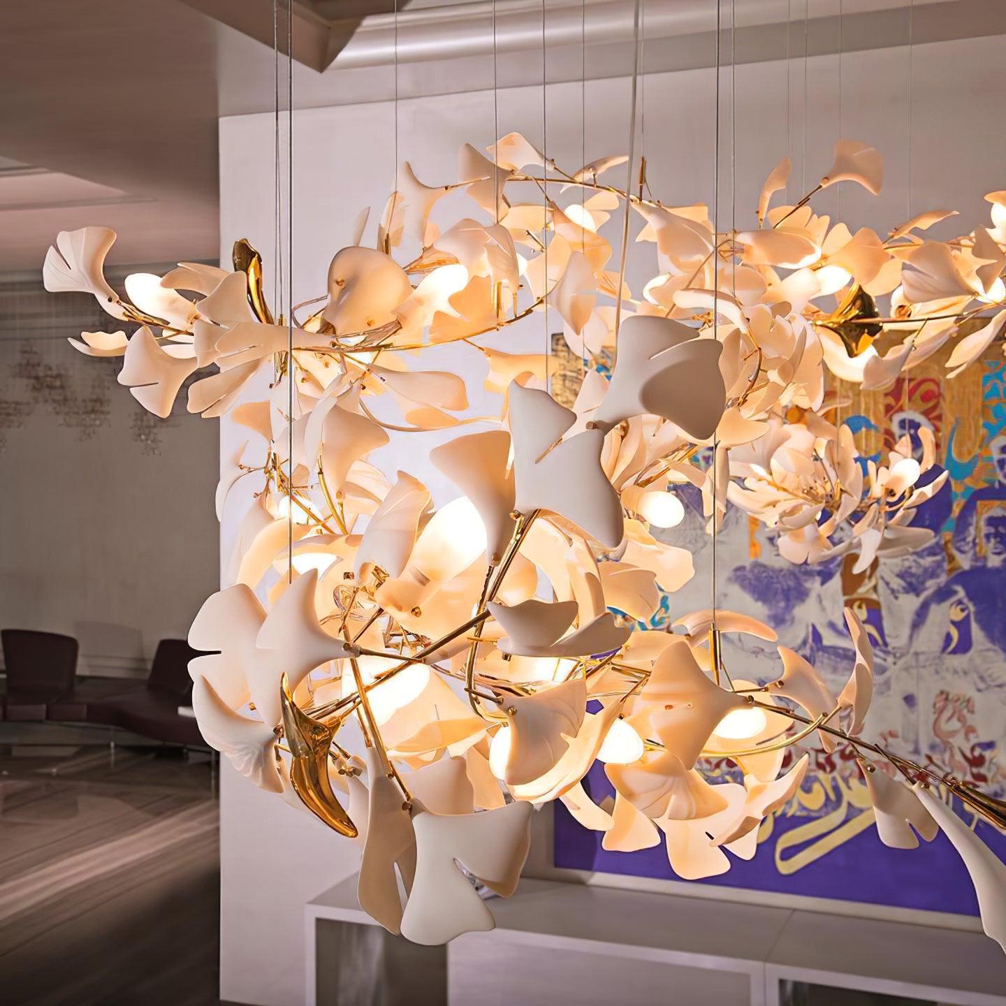 Olivia Ceramic Gingko Leaf Chandelier Organic Curves - Letslighting