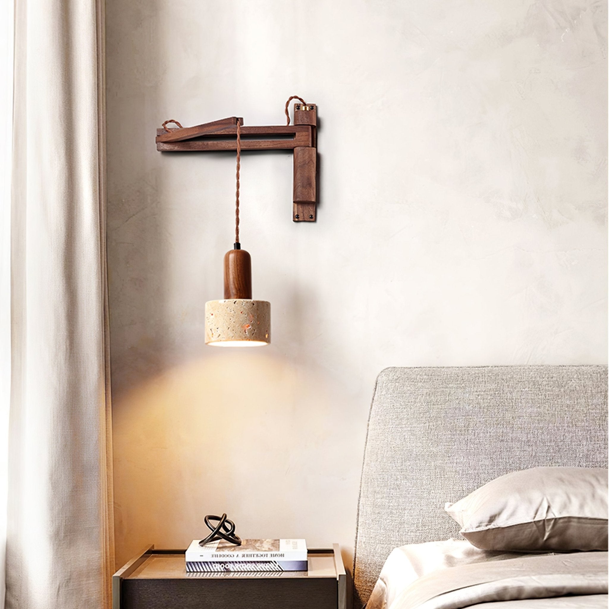 Fossil Travertine Swing Arm Wall Lamp Plug-in