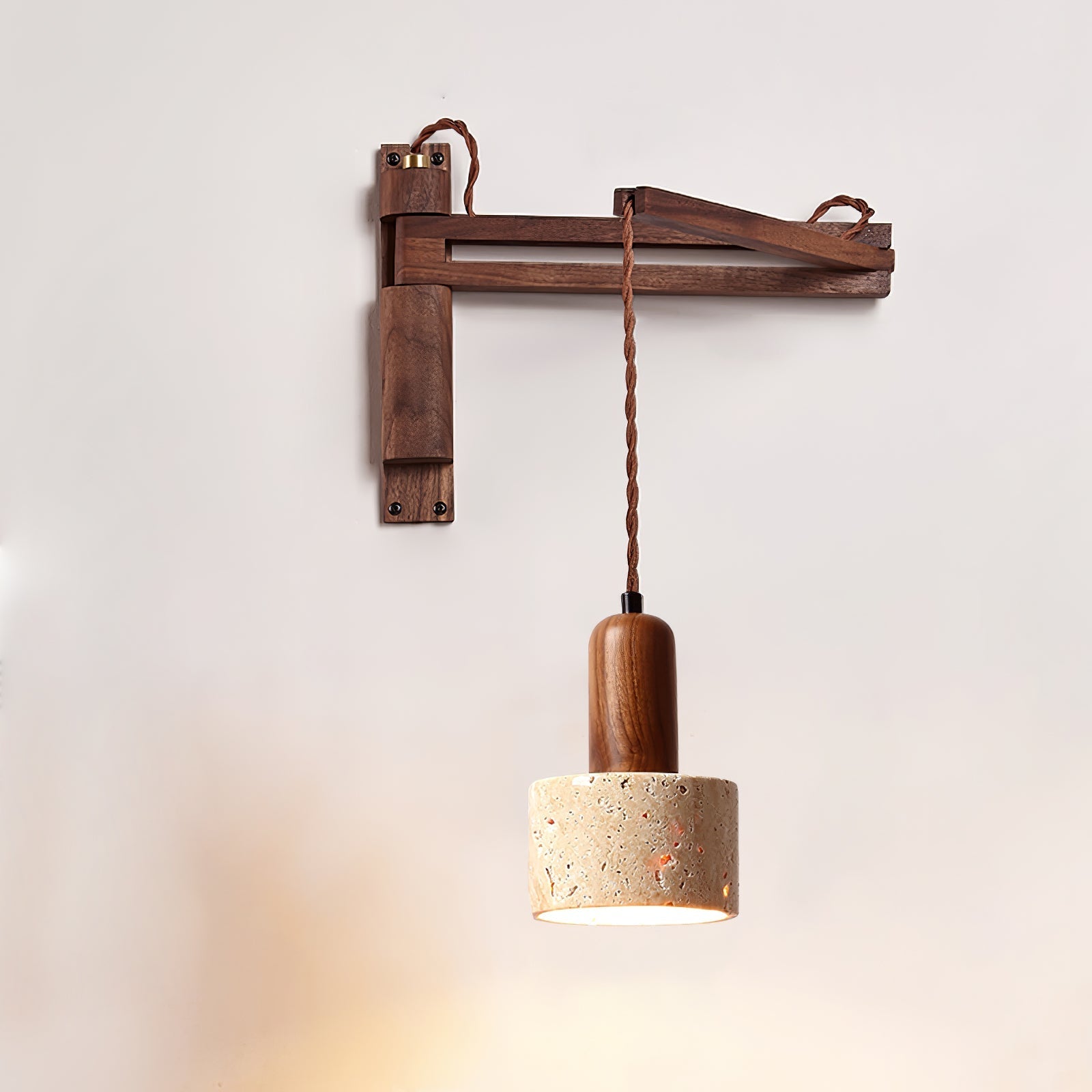 Fossil Travertine Swing Arm Wall Lamp Plug-in