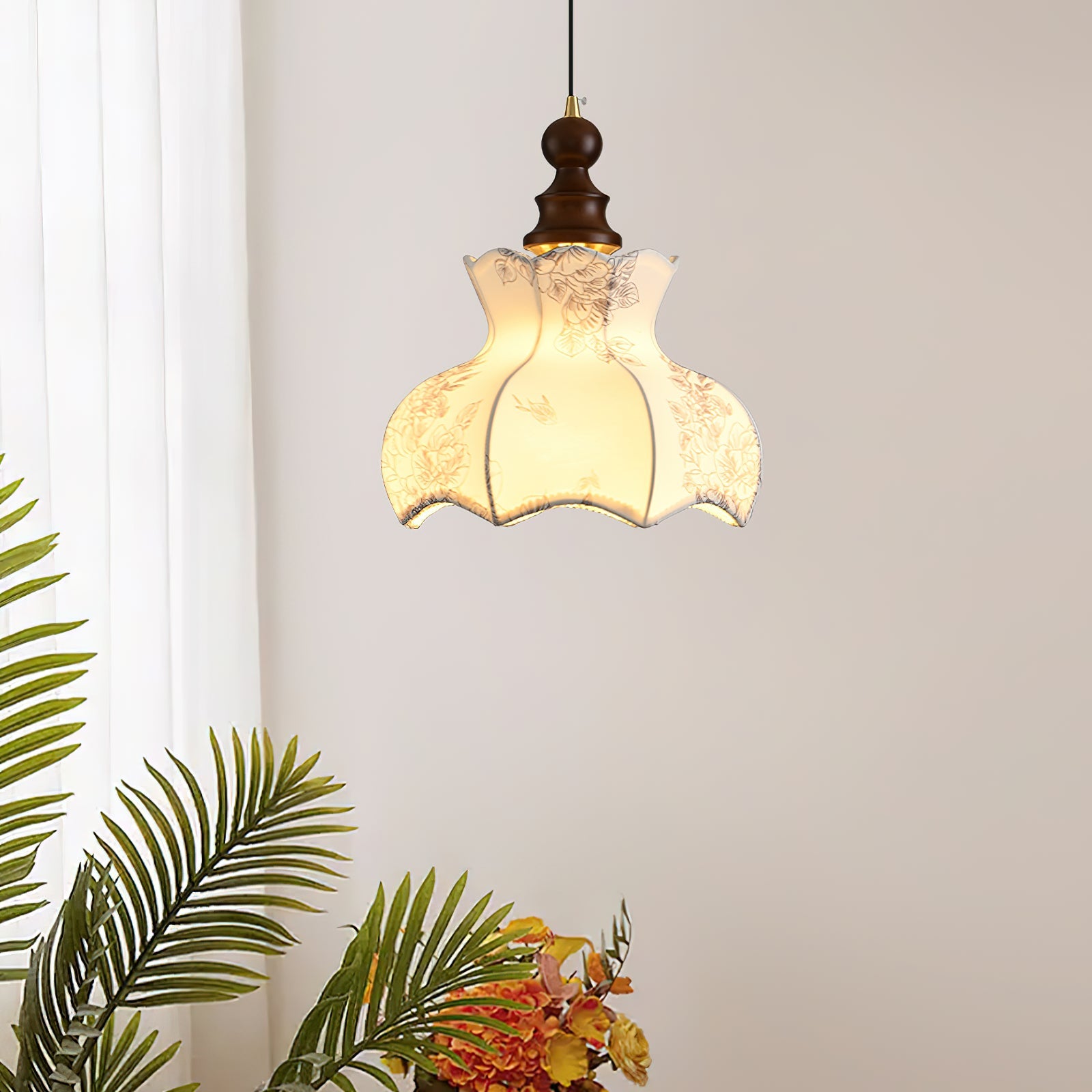 Pendant Lamp and Wood Fabric Vintage Floral Elegant - Letslighting