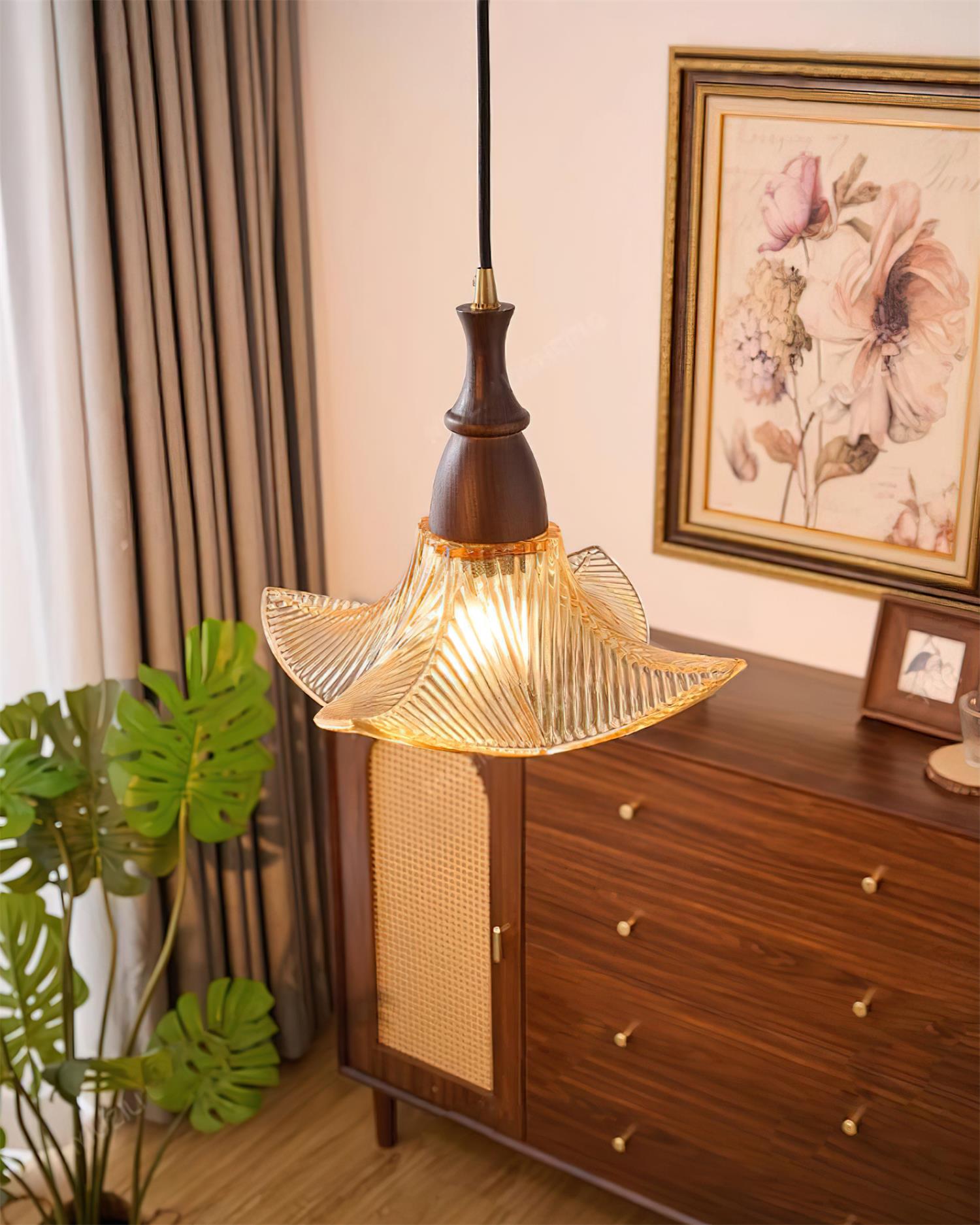 Lila Pendant Lamp Glass Folded Green Vintage - Letslighting
