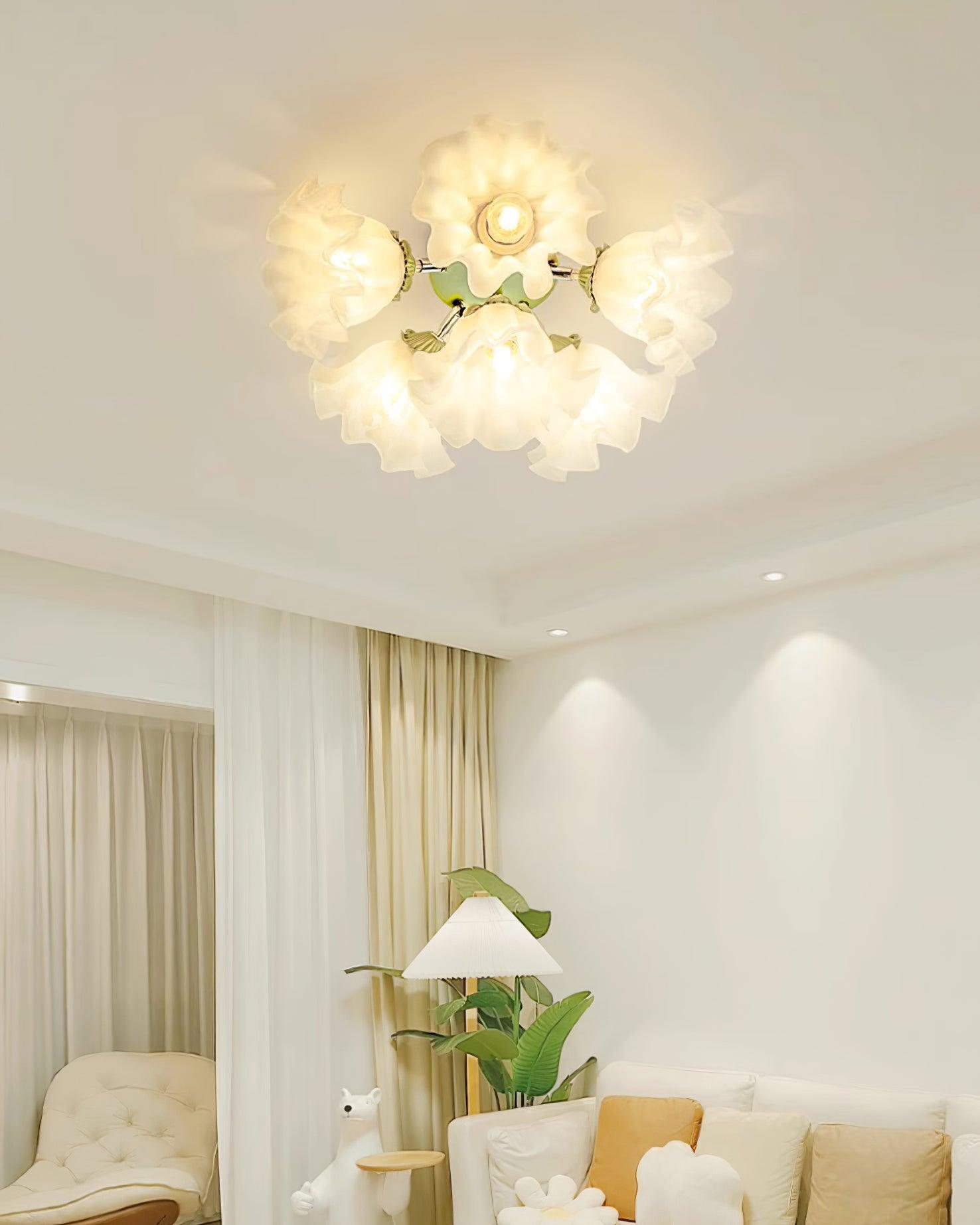 Ceiling Light Petal Shades Wavy Glass Bloom Elegant Floral - Letslighting